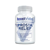 Research Verified frasco Prosta Relief al frente mostrando etiqueta y beneficio de apoyo prostático