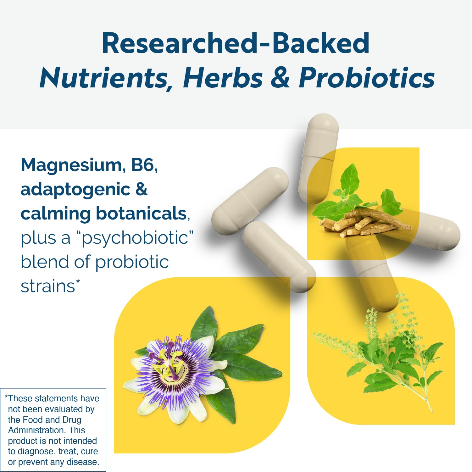 Researched Nutritionals cápsulas apiladas mostrando textura y tamaño