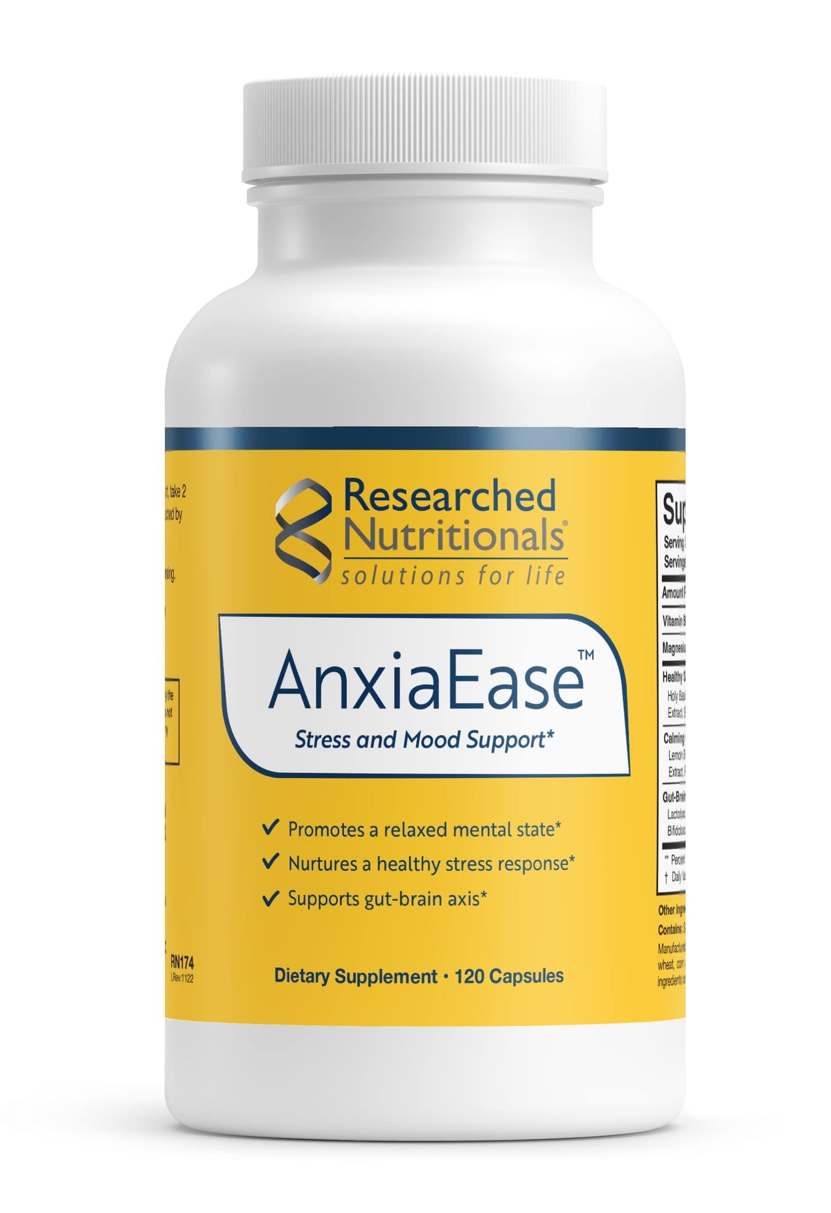 Researched Nutritionals frasco delantero mostrando diseño y dosis clara
