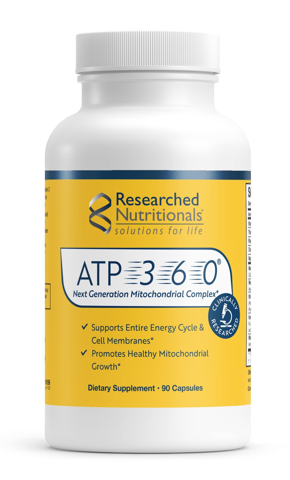 Researched Nutritionals frasco frontal mostrando etiqueta y cápsulas, confianza en la fórmula