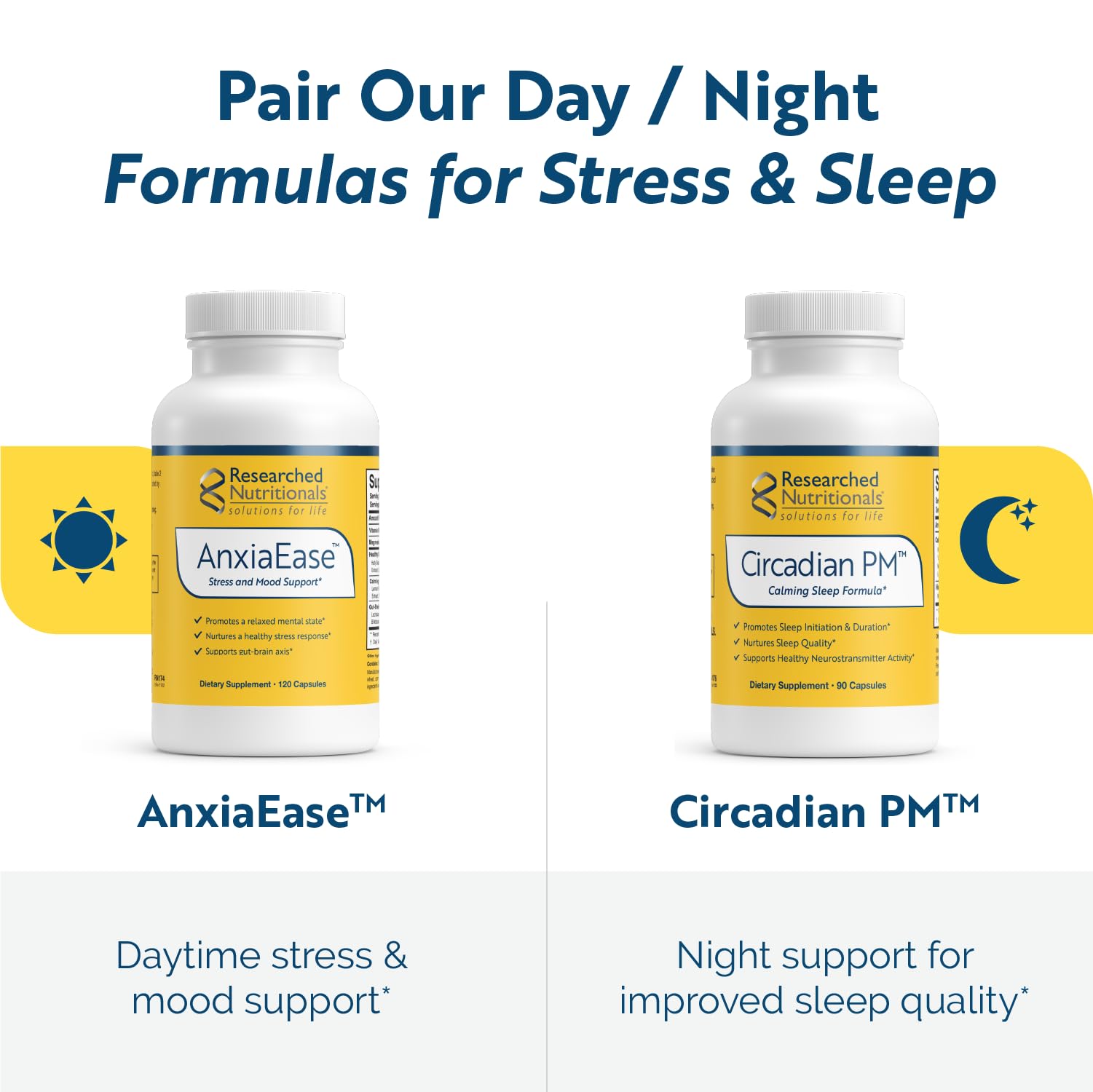 Researched Nutritionals Circadian PM etiqueta con lista de ingredientes que destaca fórmulas veganas