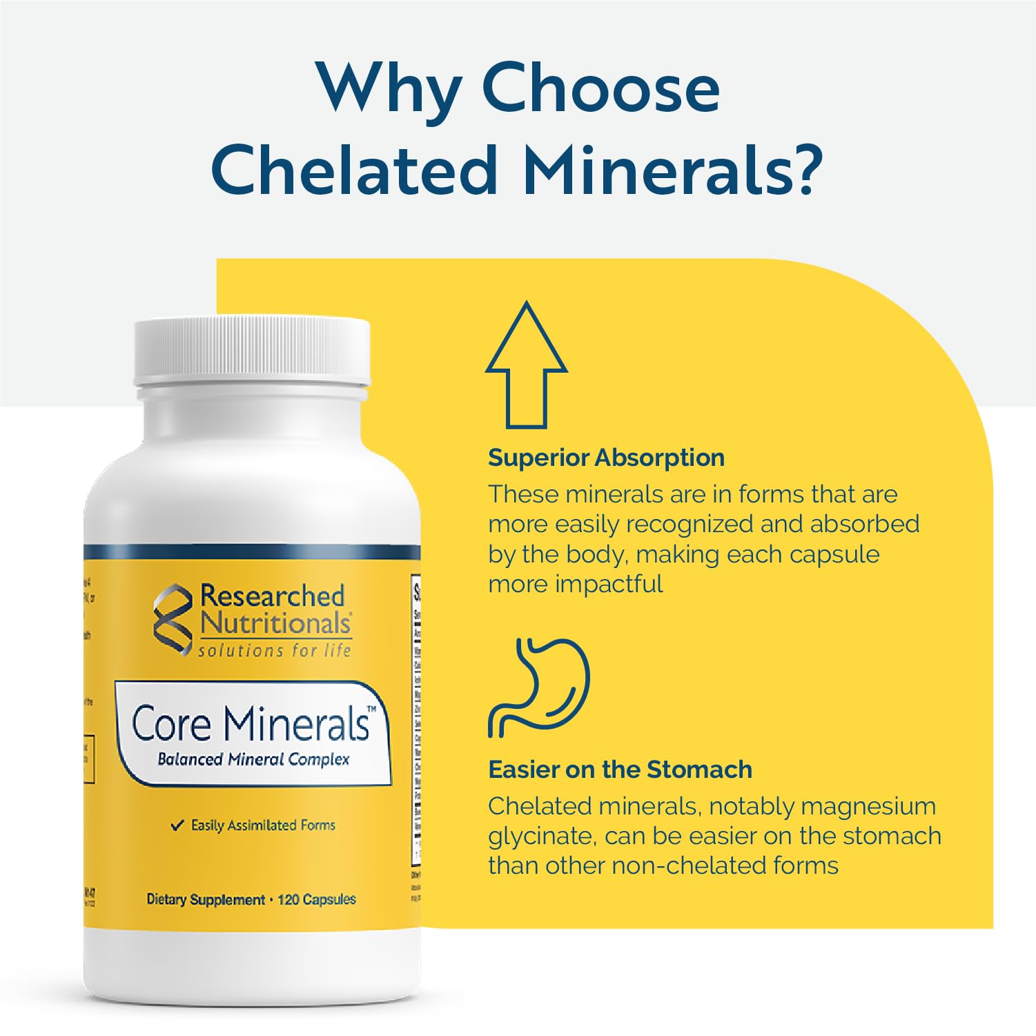 Researched Nutritionals cápsula en primer plano destacando recubrimiento y pureza