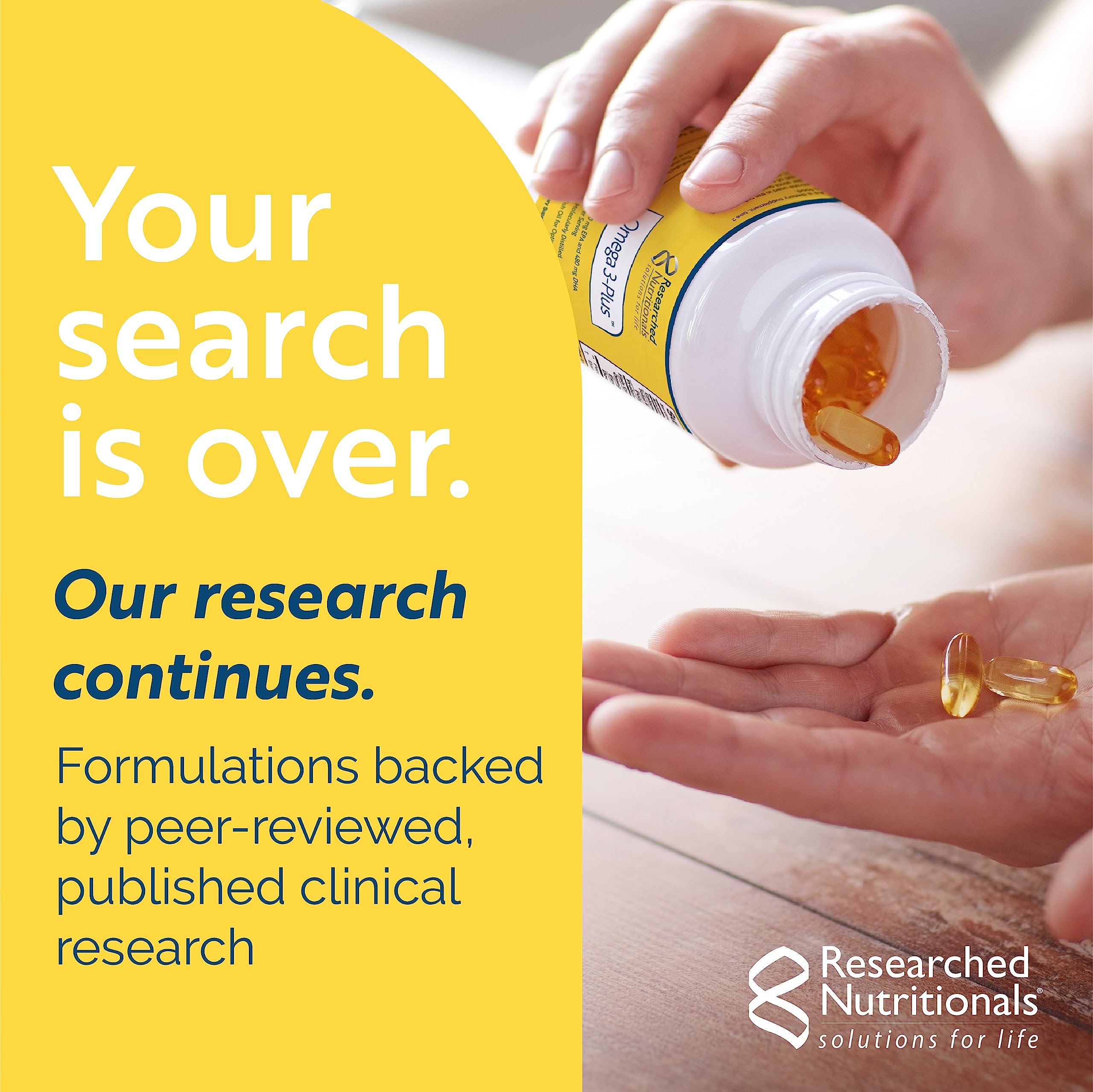 Researched Nutritionals comparación de tamaño del softgel para referencia del consumidor
