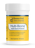 Researched Nutritionals Multi-Biome frente del empaque que muestra la marca y el diseño para identificar el producto