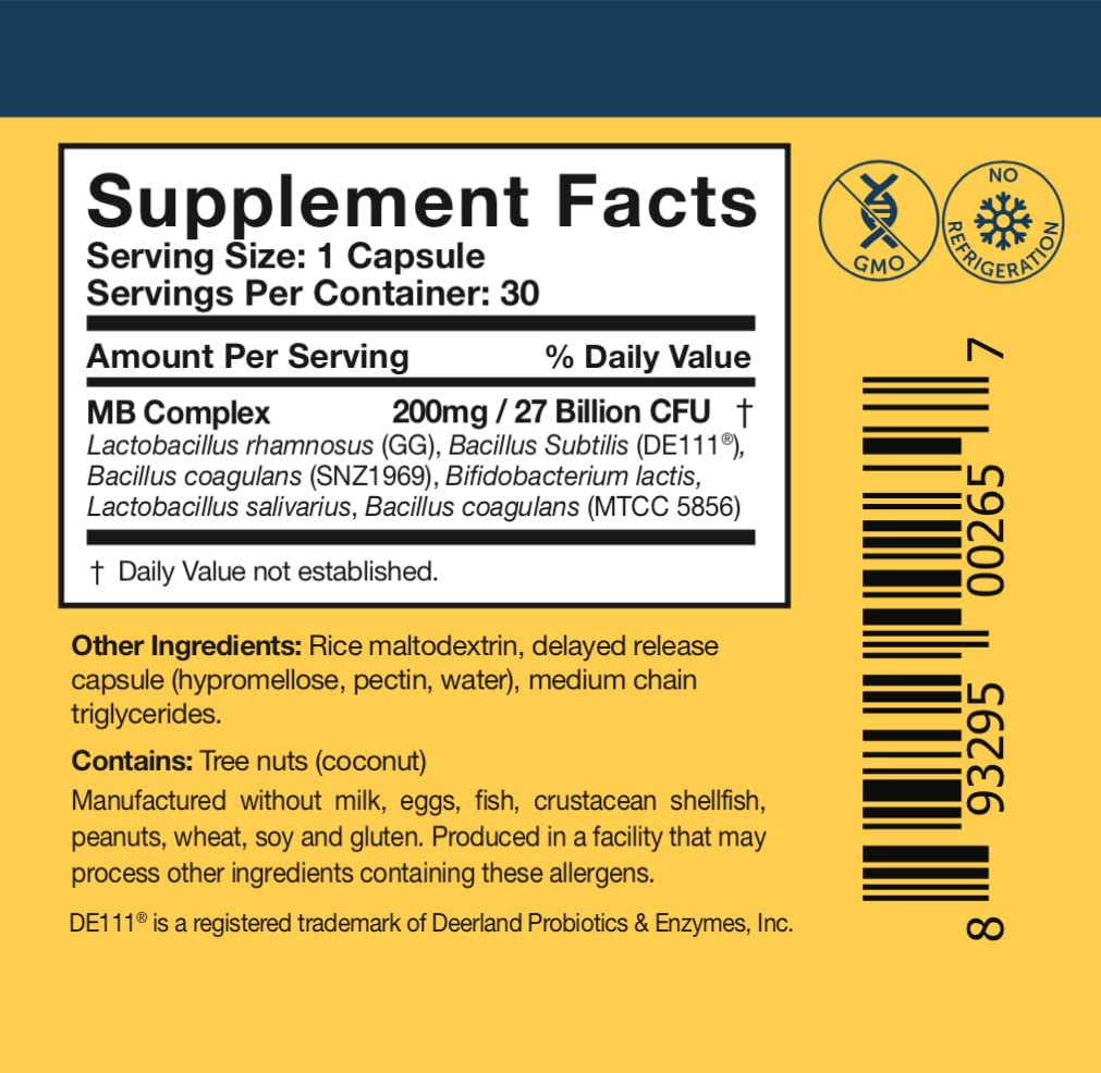 Researched Nutritionals Multi-Biome comparación de tamaño en mano para visualizar la conveniencia de una cápsula diaria