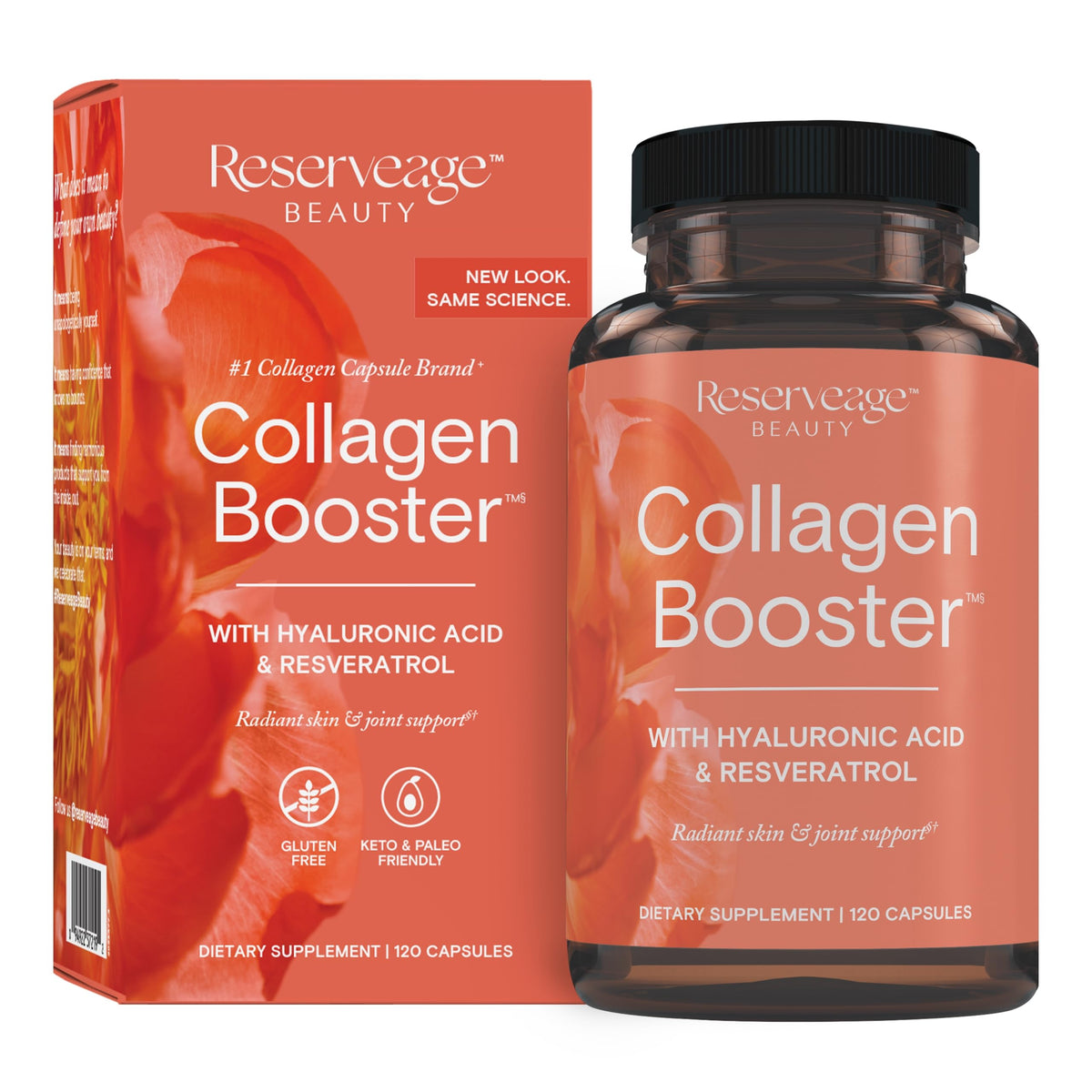 Reserveage envase frontal mostrando la marca y el beneficio de colágeno