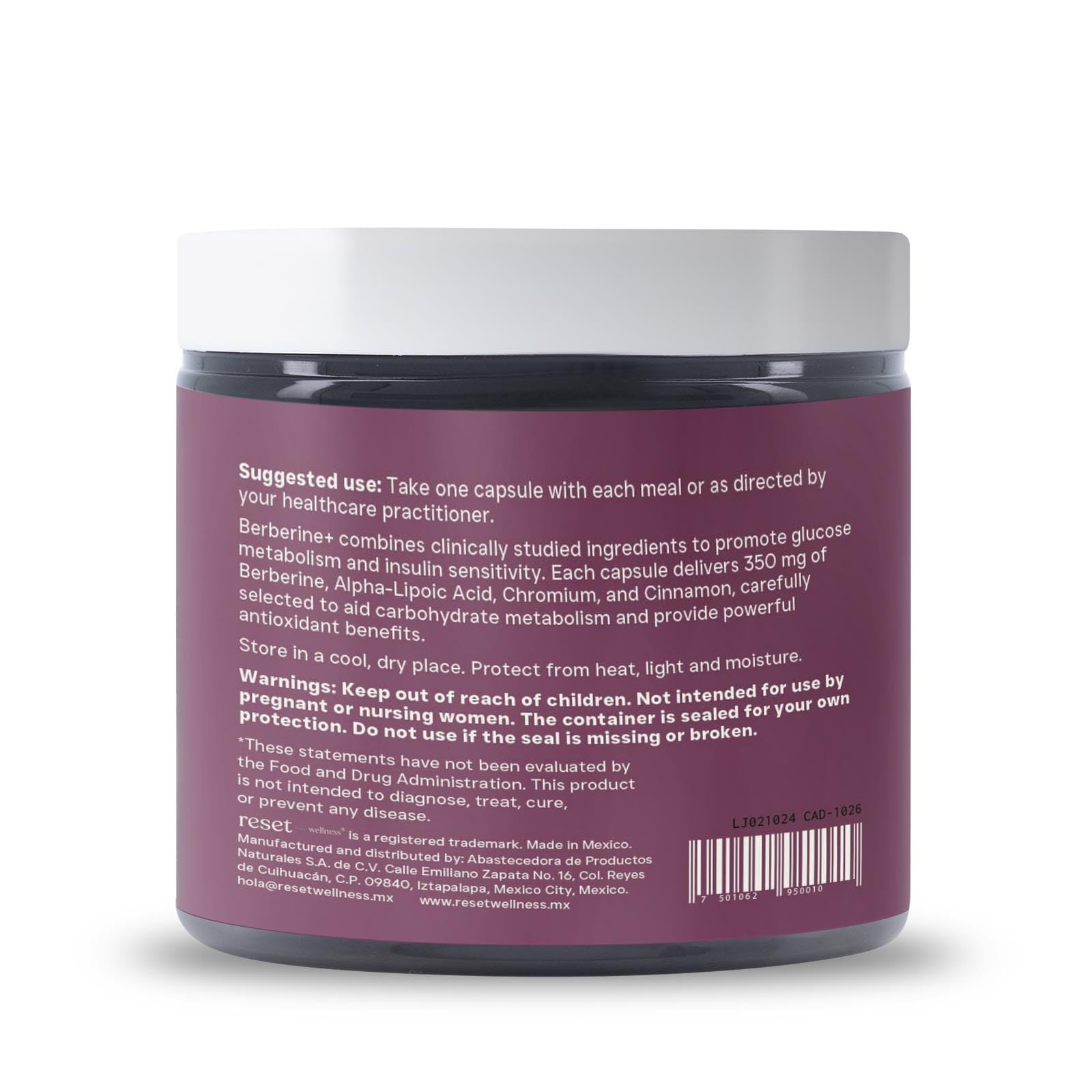 reset wellness canela y cristales de cromo representando ingredientes
