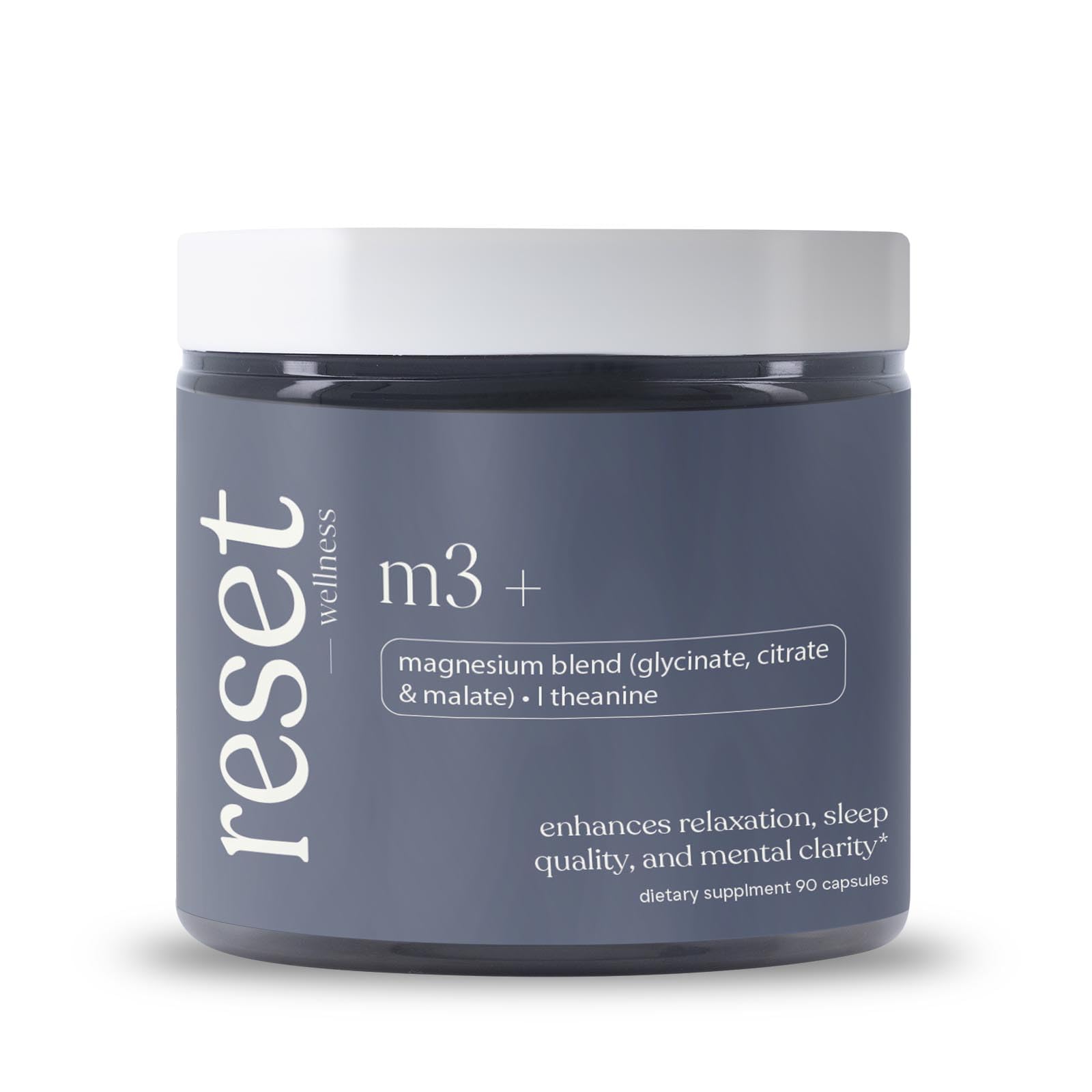 Reset Wellness frasco frontal mostrando etiqueta y beneficios clave