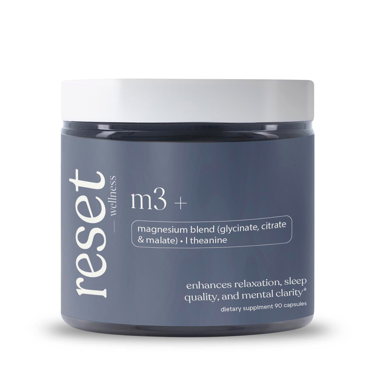 Reset Wellness frasco frontal mostrando etiqueta y beneficios clave