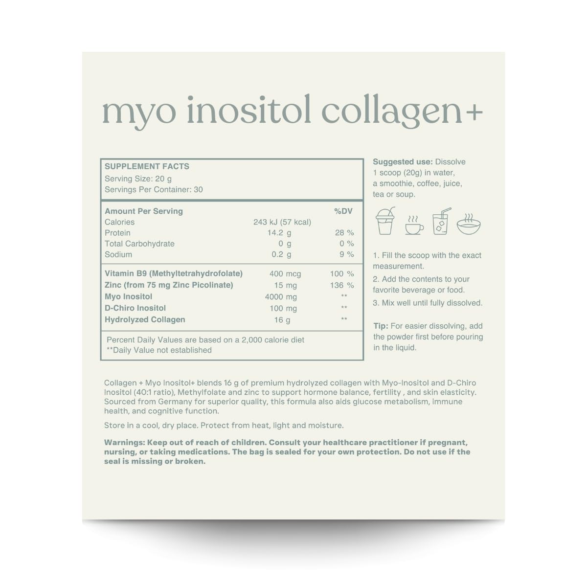 reset wellness polvo textura de cerca, colágeno fino que se disuelve fácil