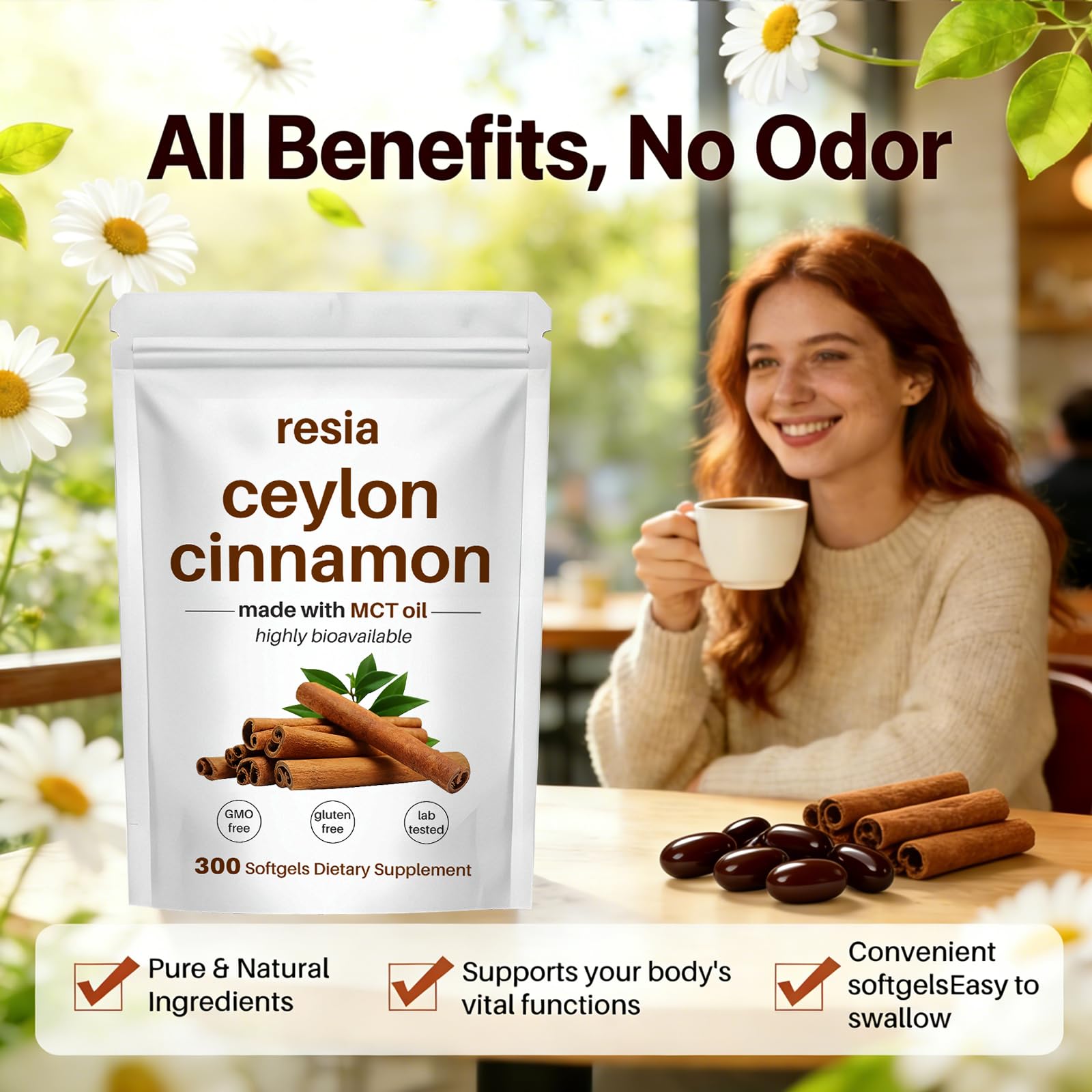 RESIA etiqueta con ingredientes y sellos sin OMG ni gluten, transparencia clara