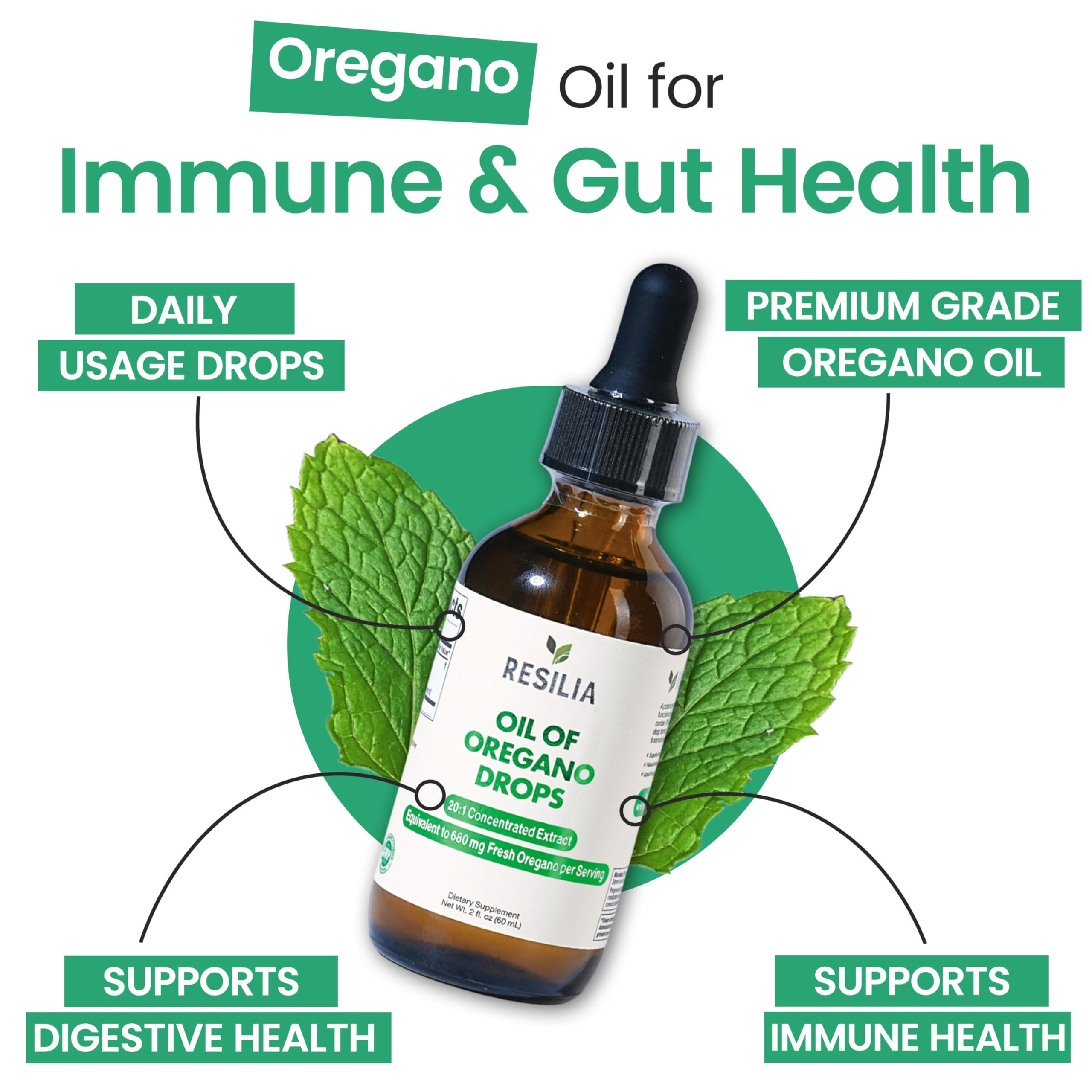 Resilia Oil Of Oregano etiqueta con información nutricional y claridad