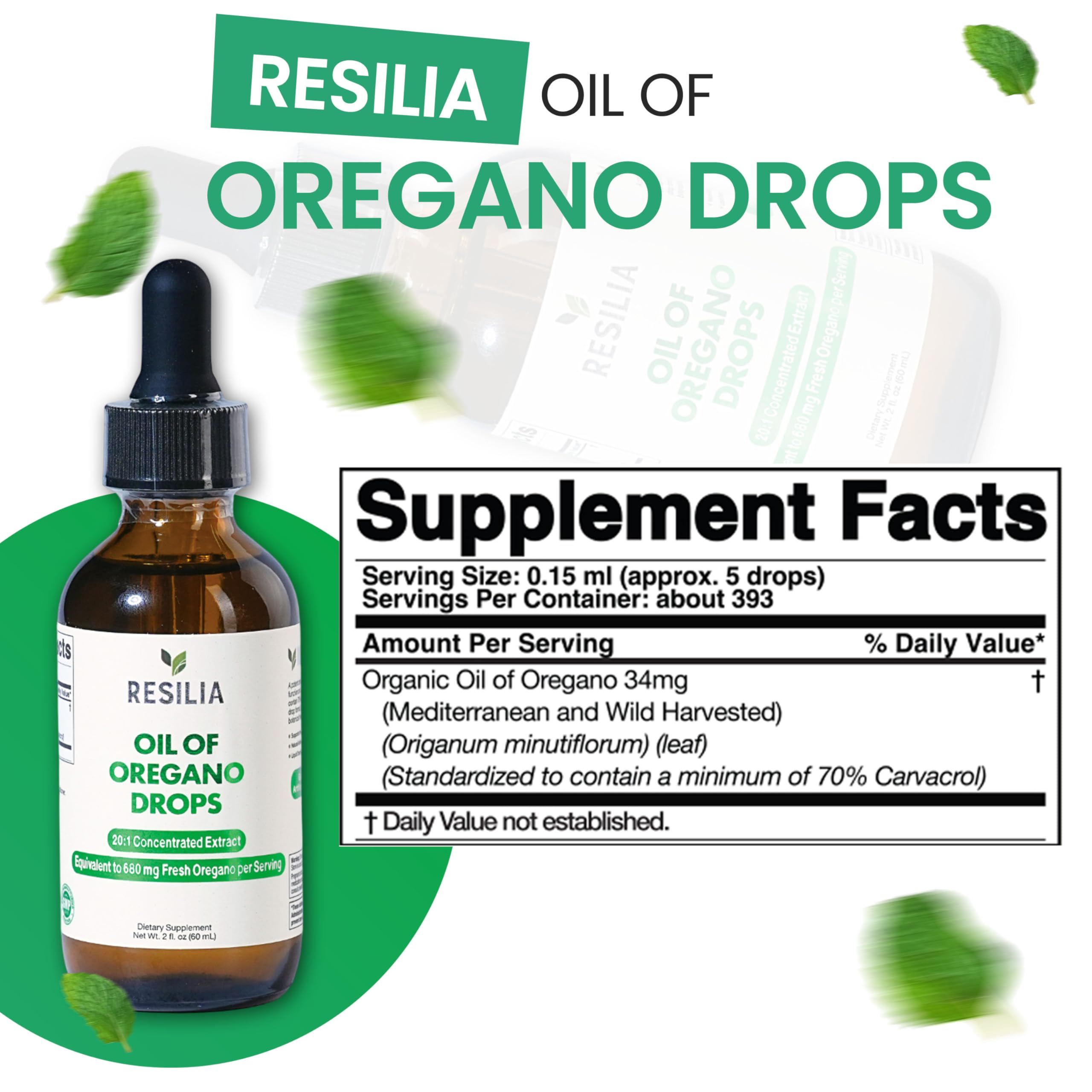 Resilia Oil Of Oregano gotero en primer plano para dosificación precisa