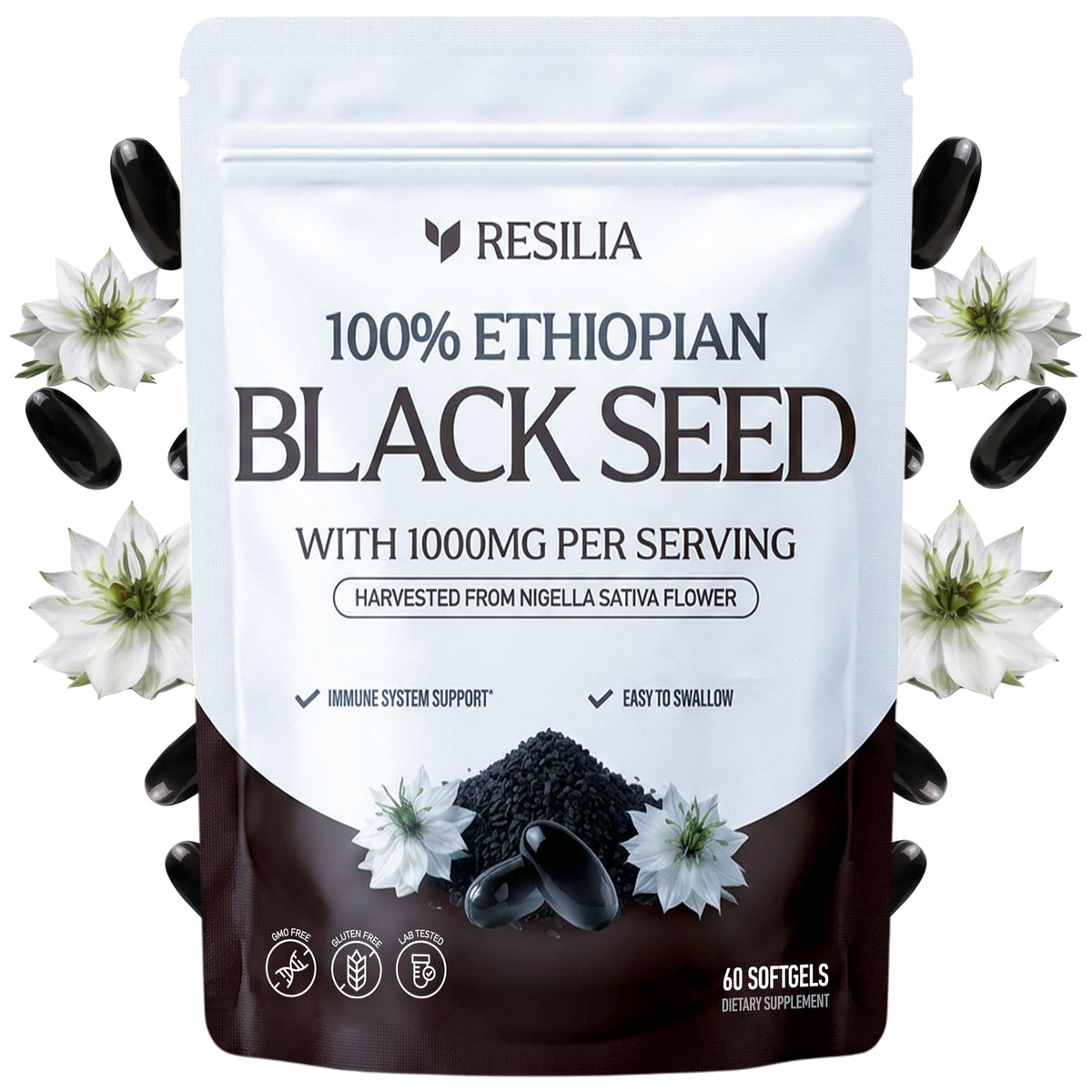 Resilia Oil Of Oregano frontal del paquete mostrando 180 softgels y conveniencia