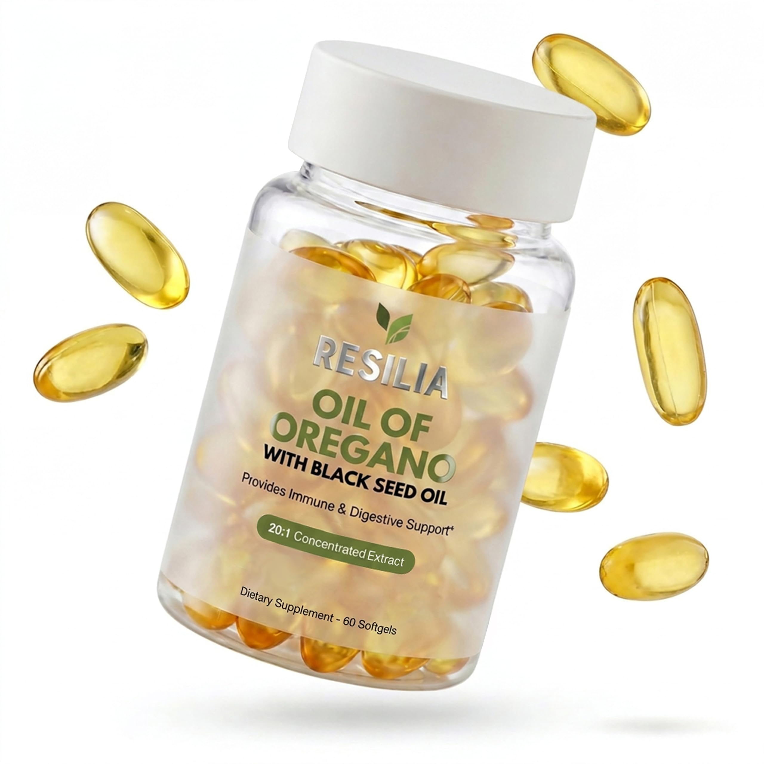 Resilia Oil Of Oregano frasco delantero mostrando el nuevo envase y claridad de ingredientes