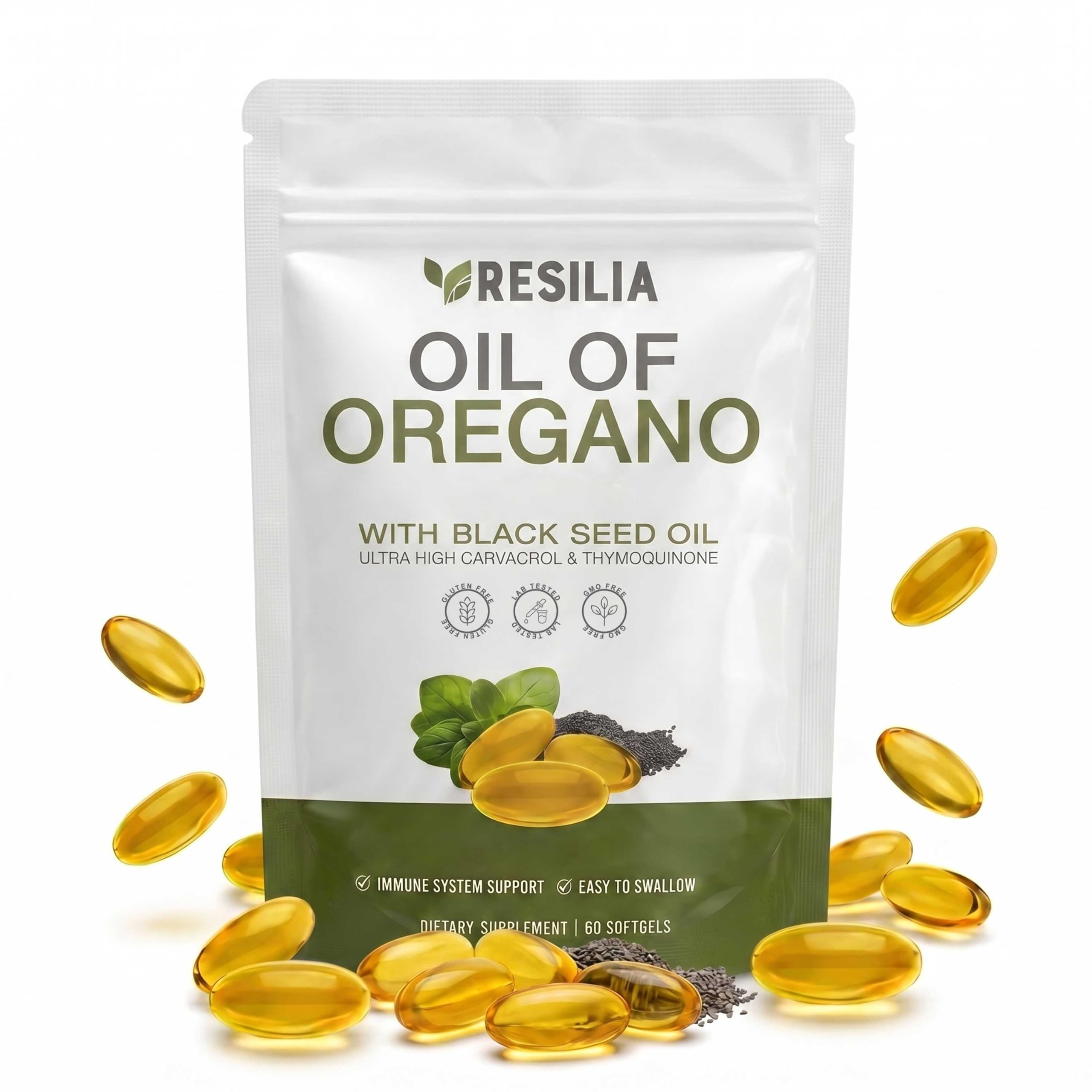 Resilia Oil Of Oregano frasco frontal con etiqueta clara y fácil identificación