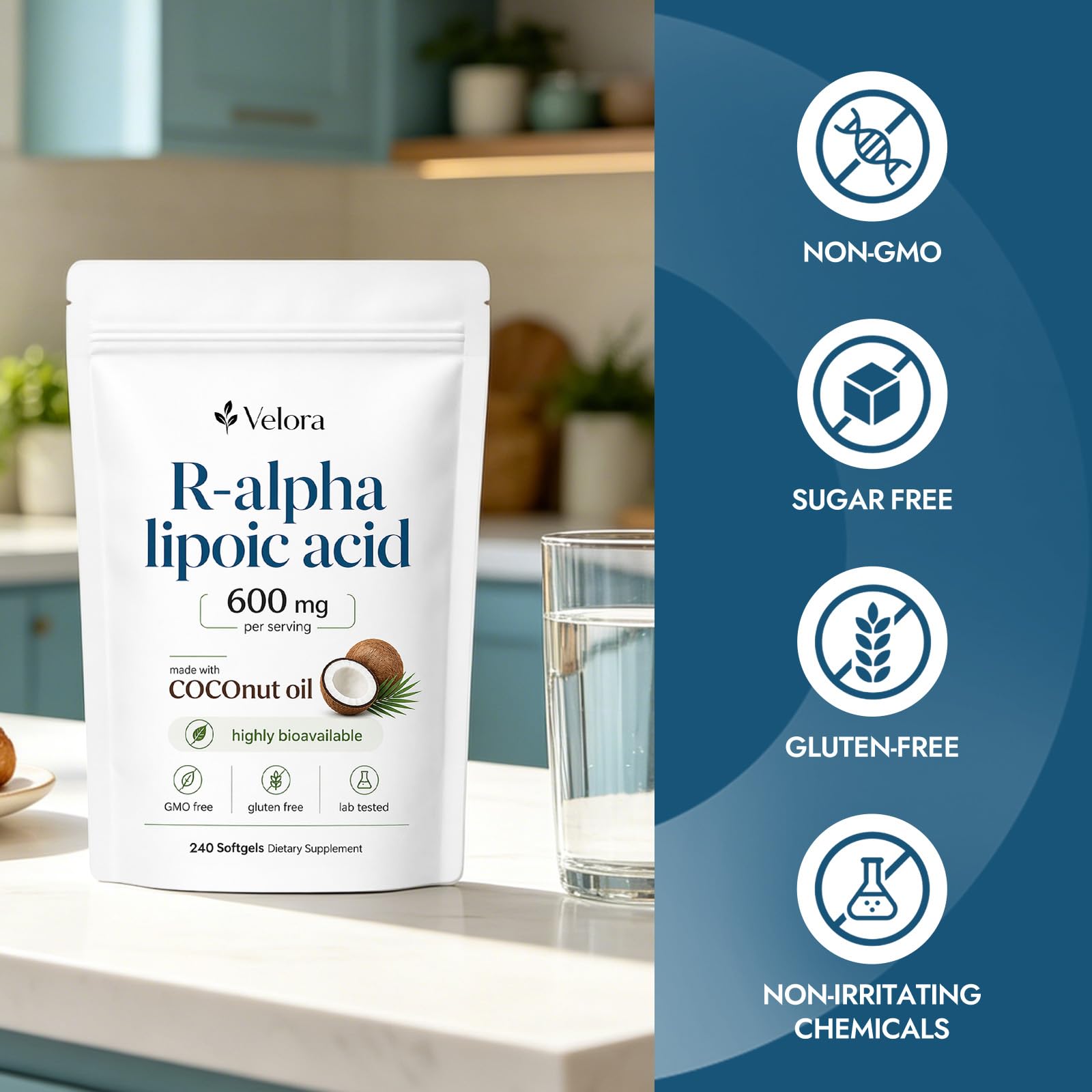 RESONA envase en cocina integrando suplemento a rutina diaria