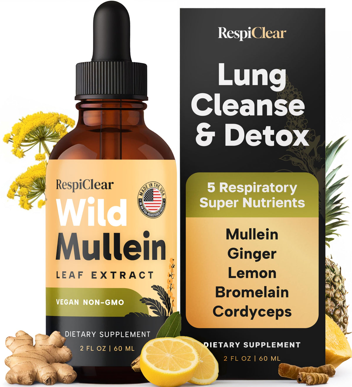 RESPICLEAR frasco frente mostrando etiqueta clara y formato de 2 fl oz para conveniencia