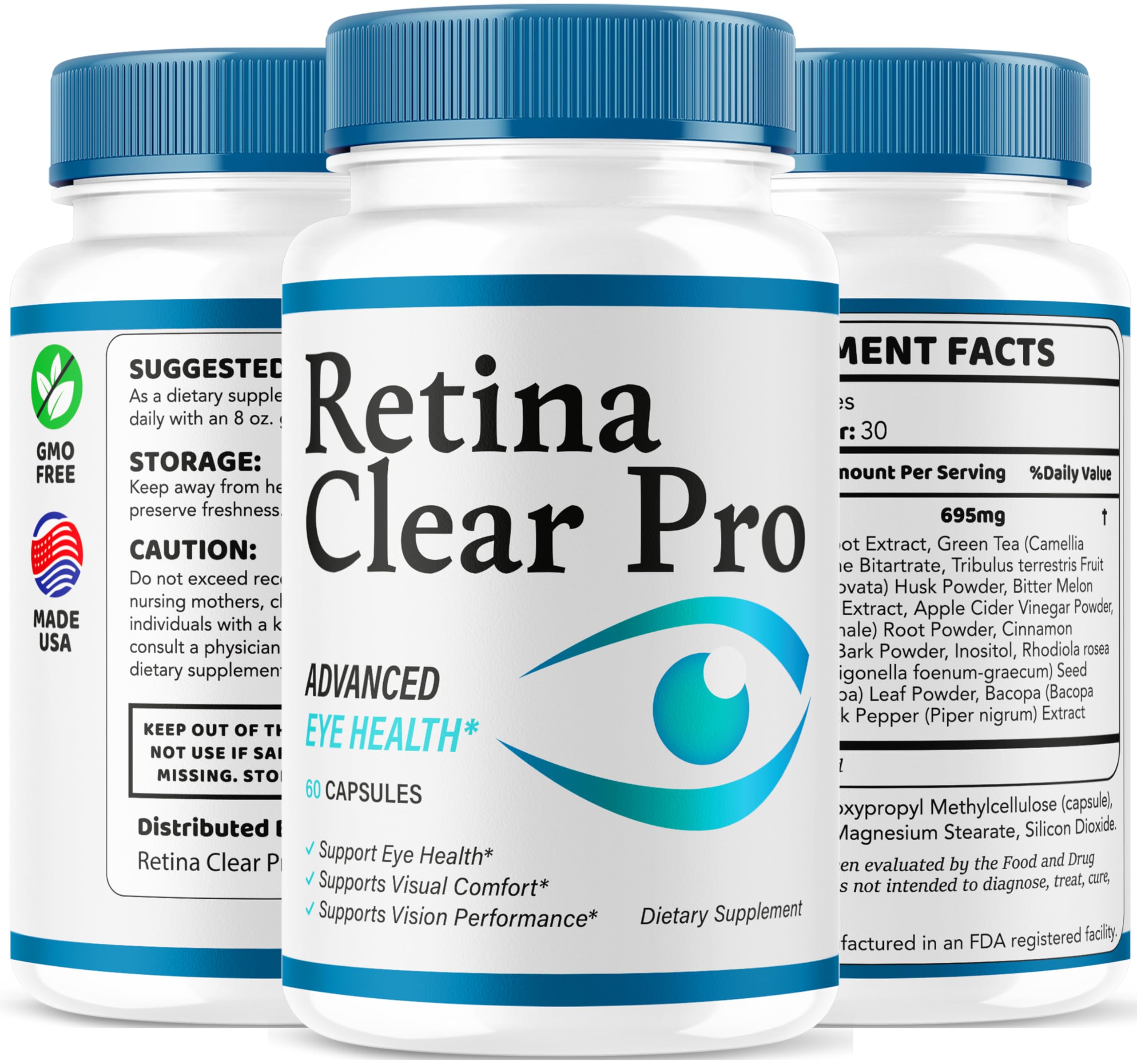Retina Clear Pro junto a alimentos saludables sugiriendo combinación dietética