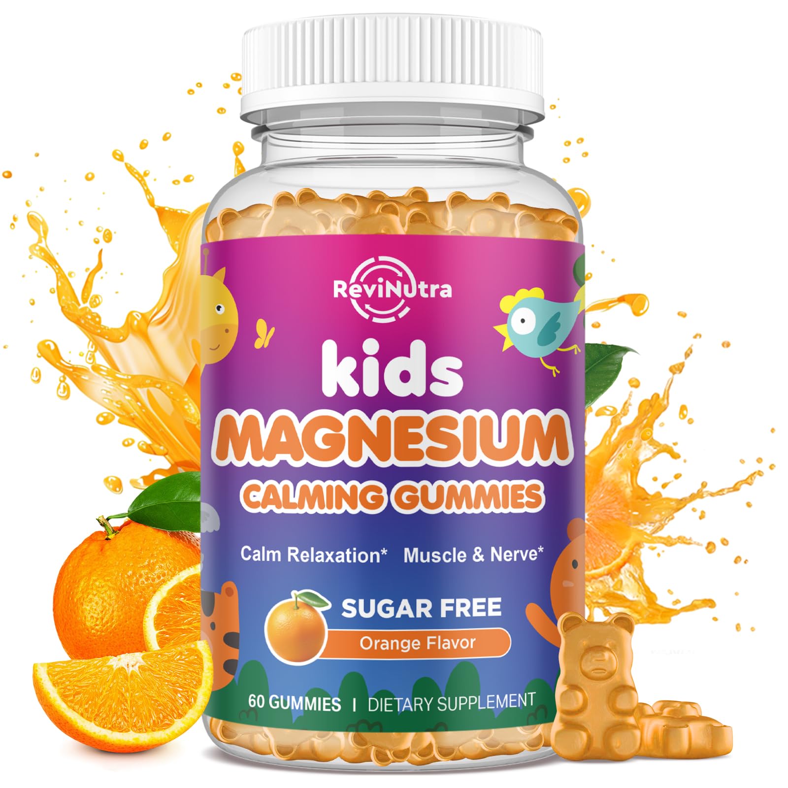 ReviNutra empaque frontal de Calm Magnesium gominolas, presentación clara y beneficios