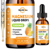 ReviNutra envase frontal de gotas de magnesio con beneficio de absorción rápida