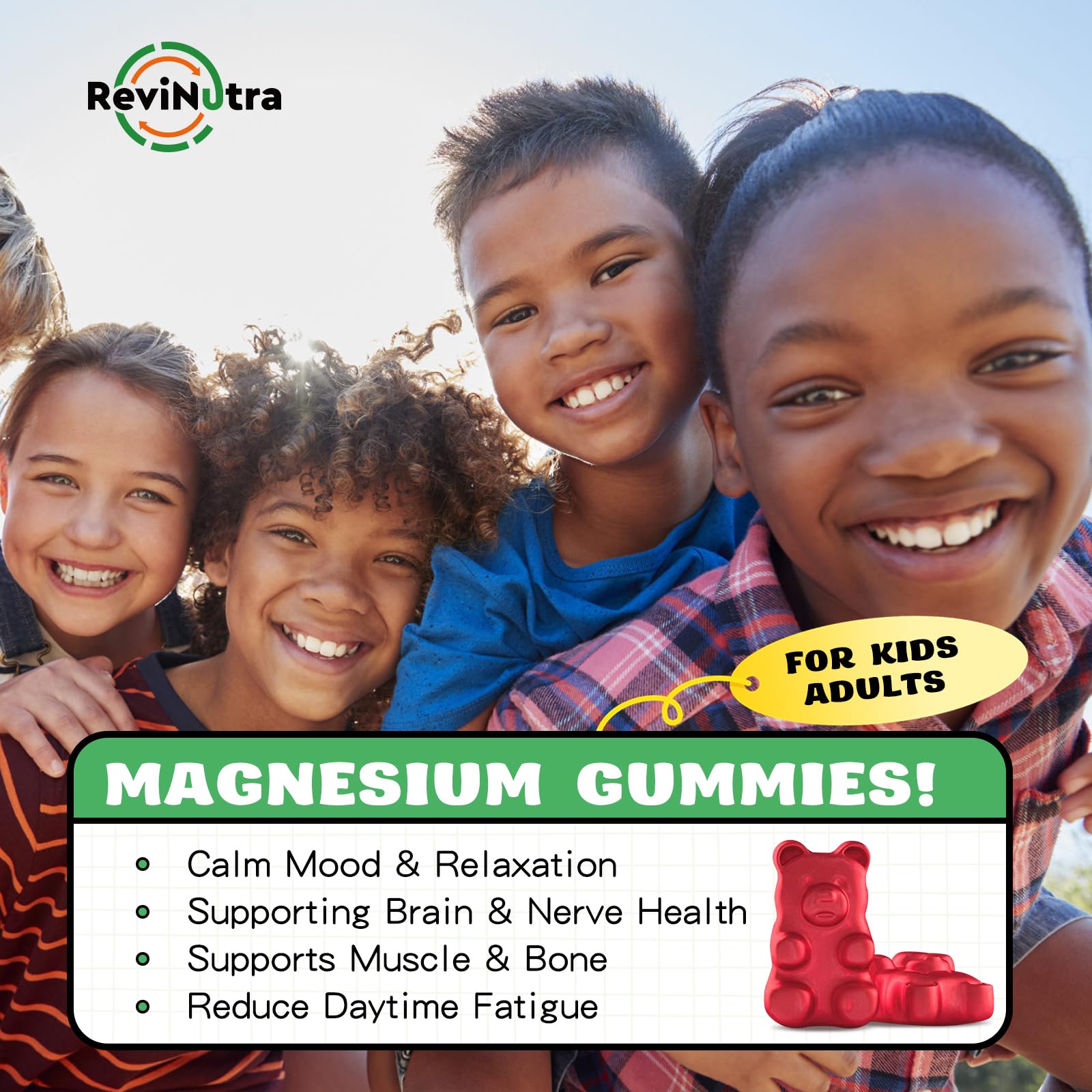 ReviNutra gominolas en uso por niño y adulto destacando conveniencia diaria