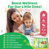 ReviNutra gomita partida mostrando doble sabor manzana verde y kiwi, experiencia gustativa