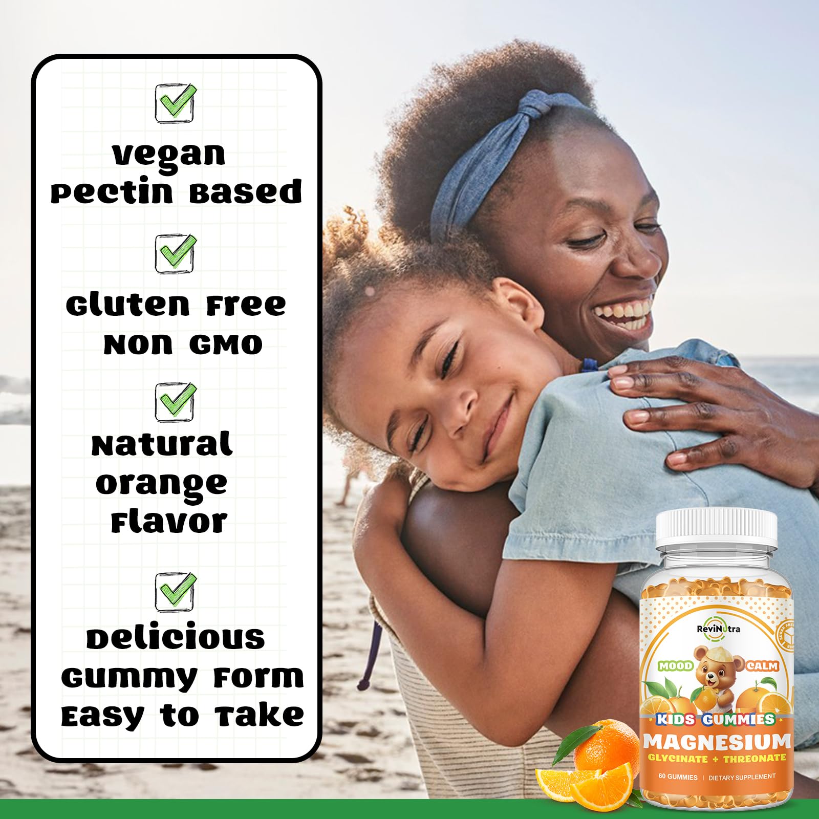 ReviNutra etiqueta con ingredientes resaltando magnesio glicinato y vitaminas