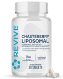 Revive chasteberry vista frontal del envase mostrando tabletas y marca