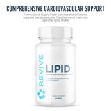 Close-up de comprimidos Revive MD Lipid mostrando textura y tamaño