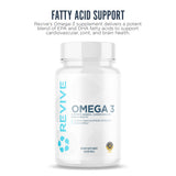 Primer plano de una cápsula Revive MD omega 3 que muestra textura y fácil ingestión
