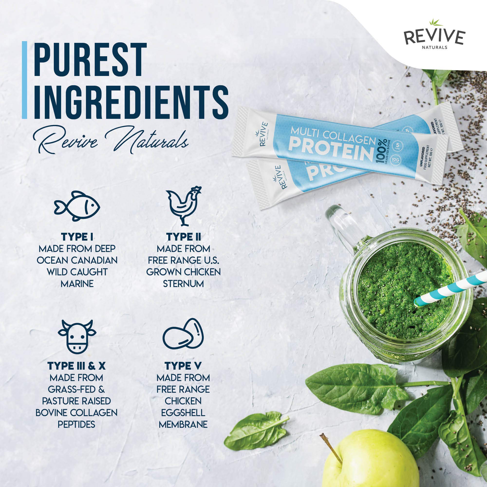 Revive Naturals mezclado en batido cremoso, aumento de proteína sin sabor
