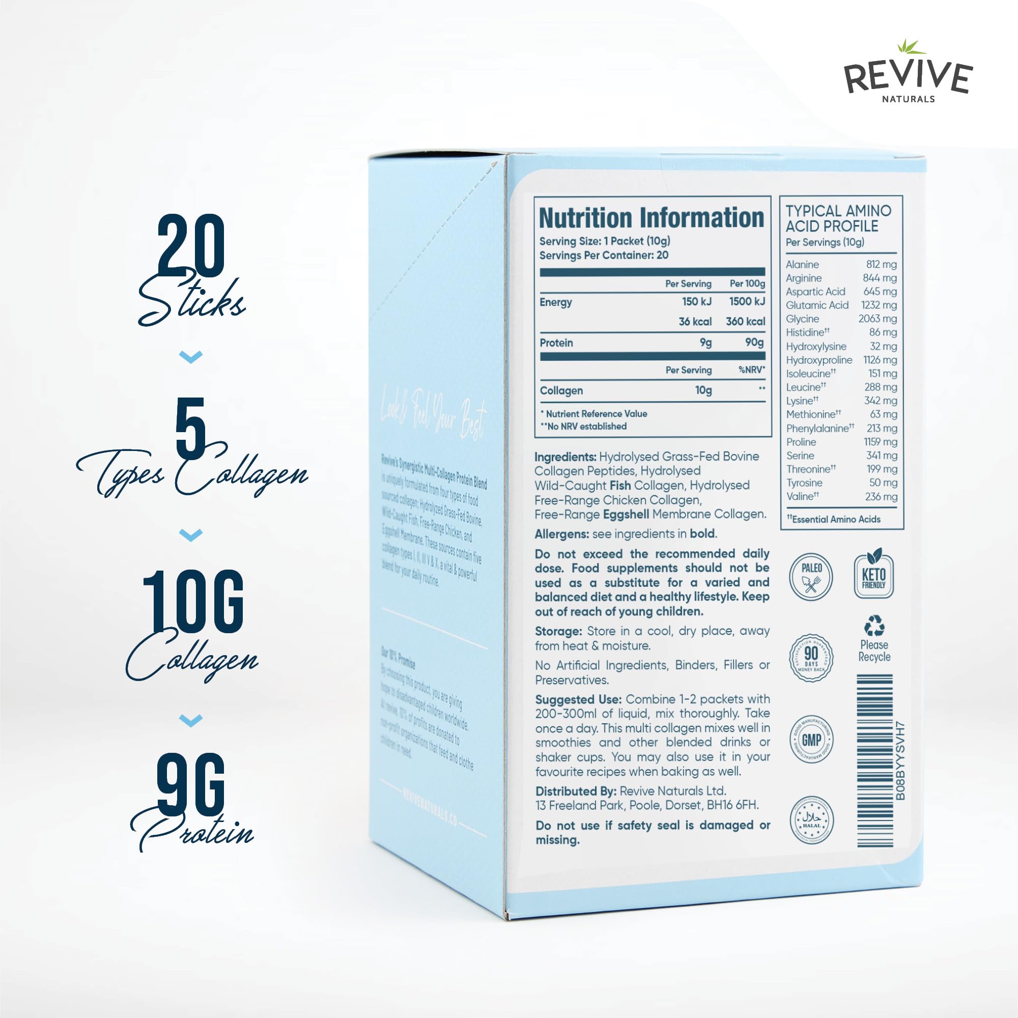Revive Naturals polvo hidrolizado textura fina, disolución instantánea