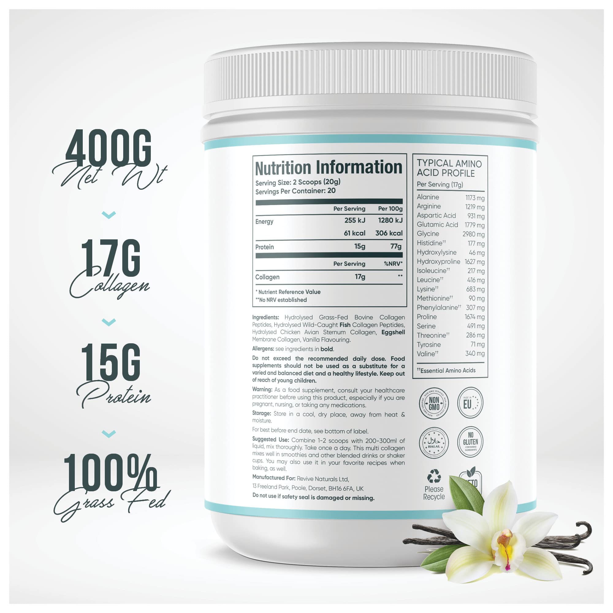 Revive Naturals textura del polvo hidrolizado, solubilidad y mezcla rápida