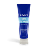 REVIVEEO envase frontal de Sore No More 4 oz, presentación clara y práctico