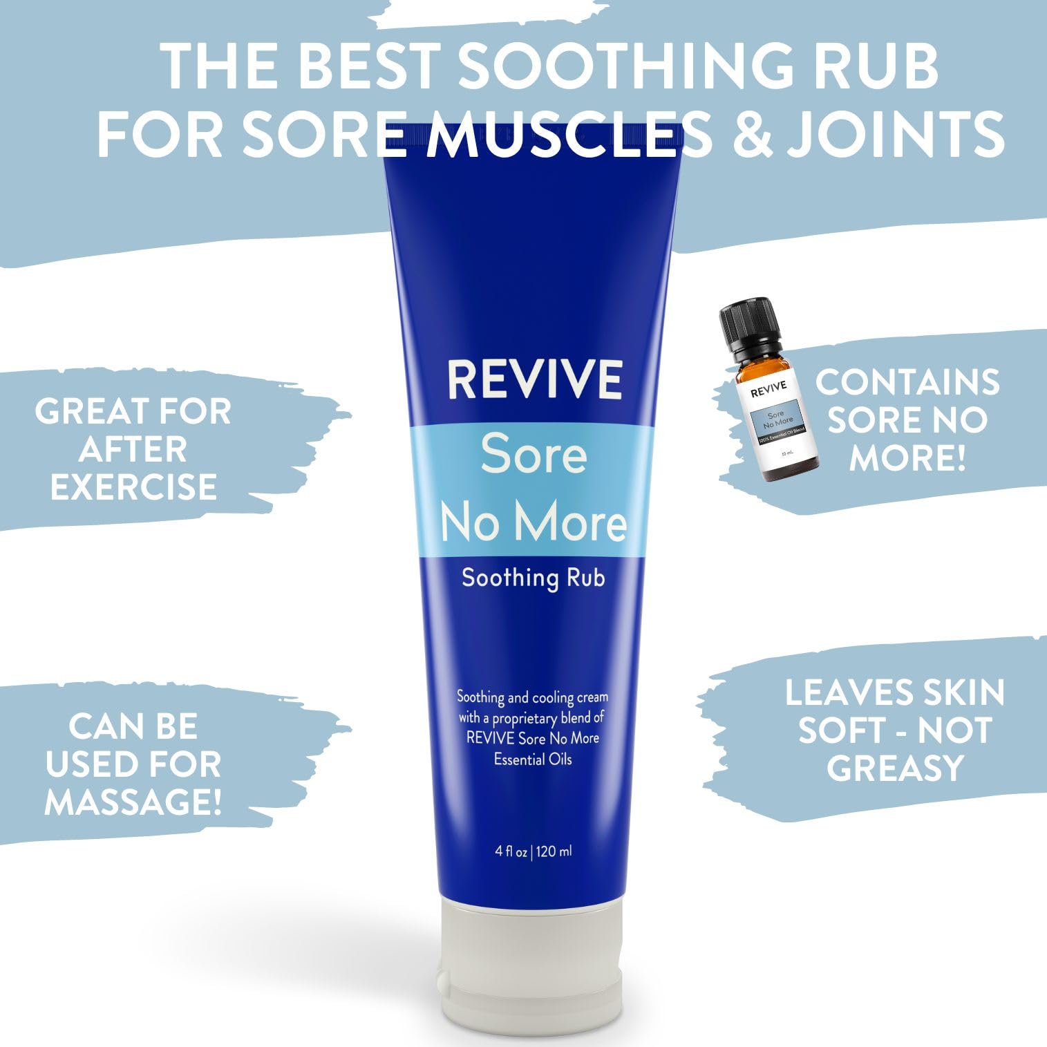 REVIVEEO textura de crema Sore No More en mano, fácil absorción y sin grasa