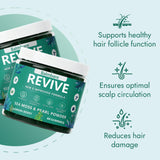 ReviveNerve producto en rutina junto al cepillo y espejo