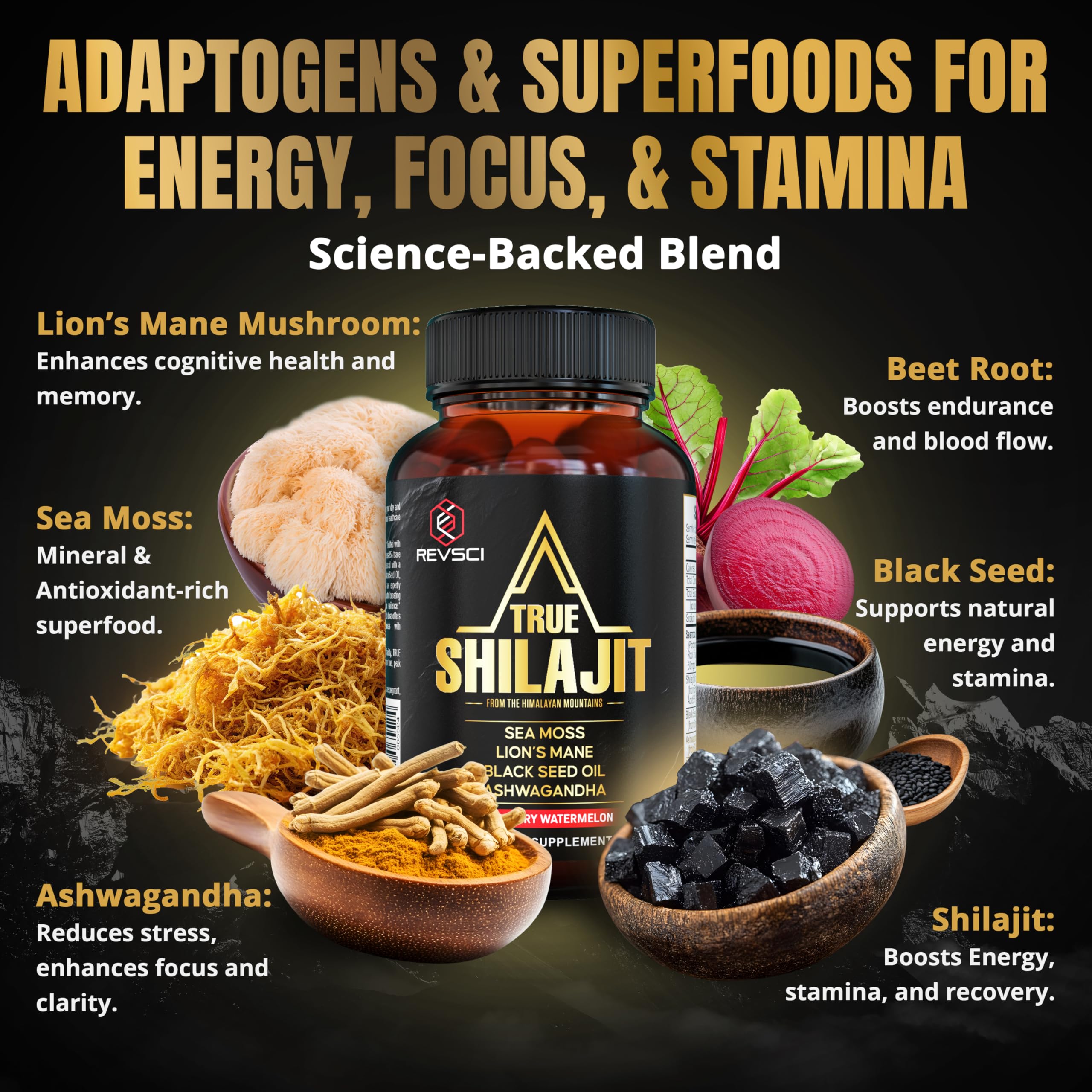 Revolution Science etiqueta nutricional clara y lista de ingredientes principales