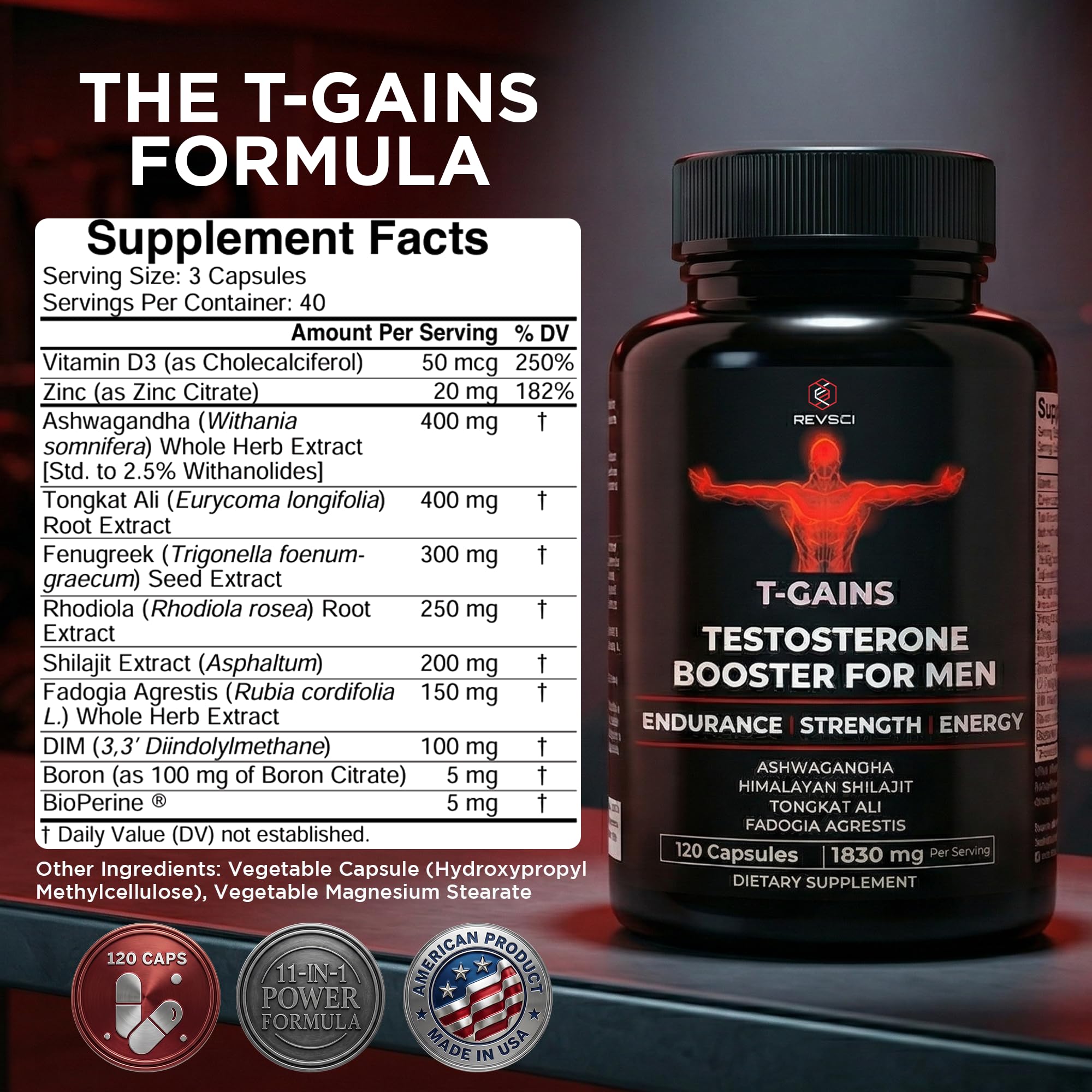 Hombre entrenando con T‑GAINS de Revolution Science visible, sugiere apoyo a rendimiento