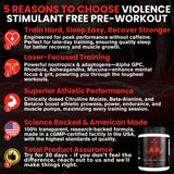 Polvo VIOLENCE textura de gránulos de pre workout mostrando mezcla y pureza