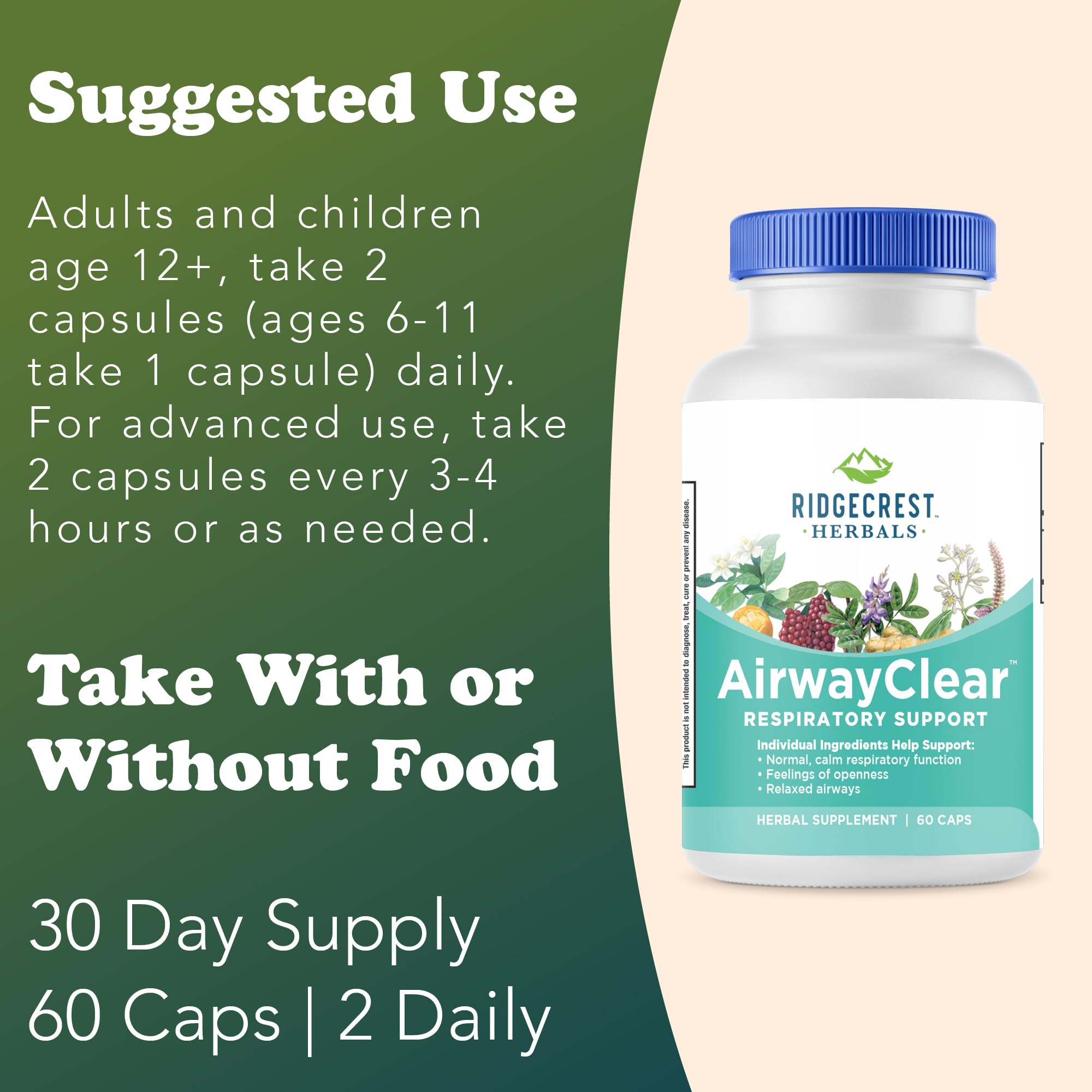 RidgeCrest Herbals AirwayClear cápsula en mano para comparar tamaño