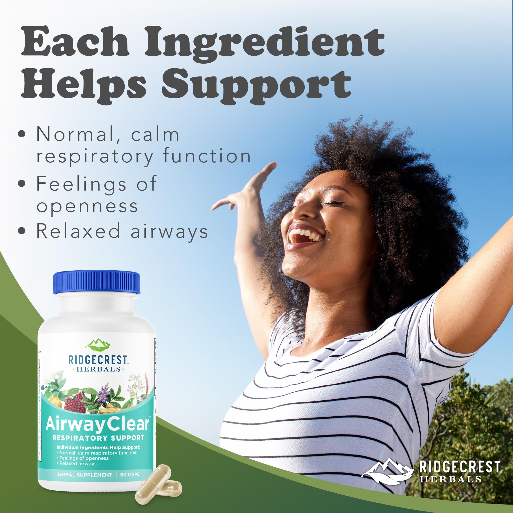 RidgeCrest Herbals AirwayClear detalle de cápsulas veganas y textura