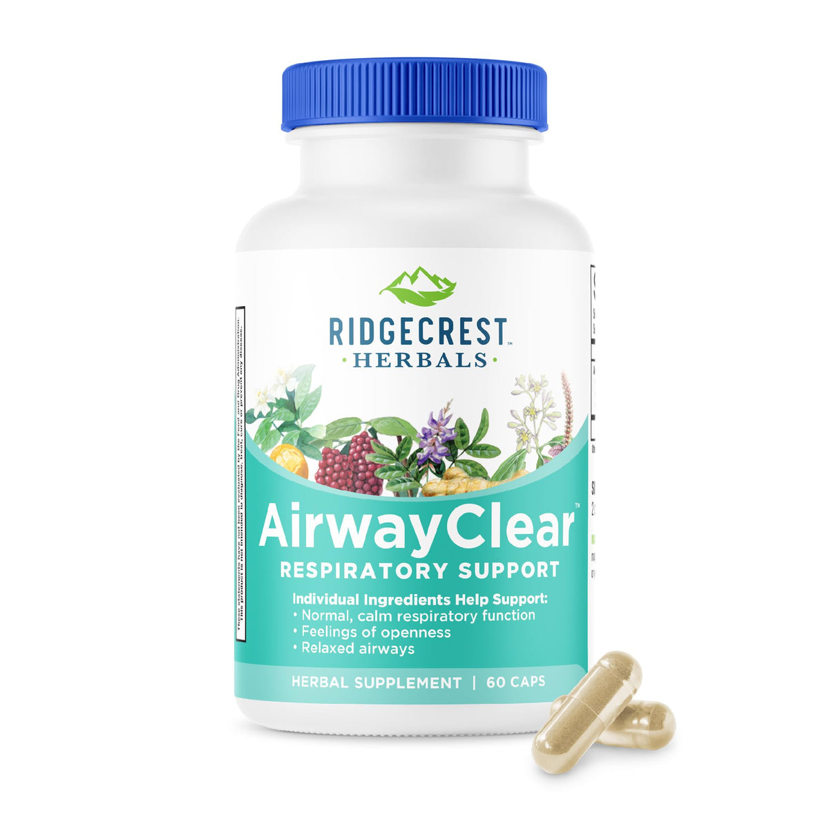 RidgeCrest Herbals AirwayClear frente del envase muestra dosis clara