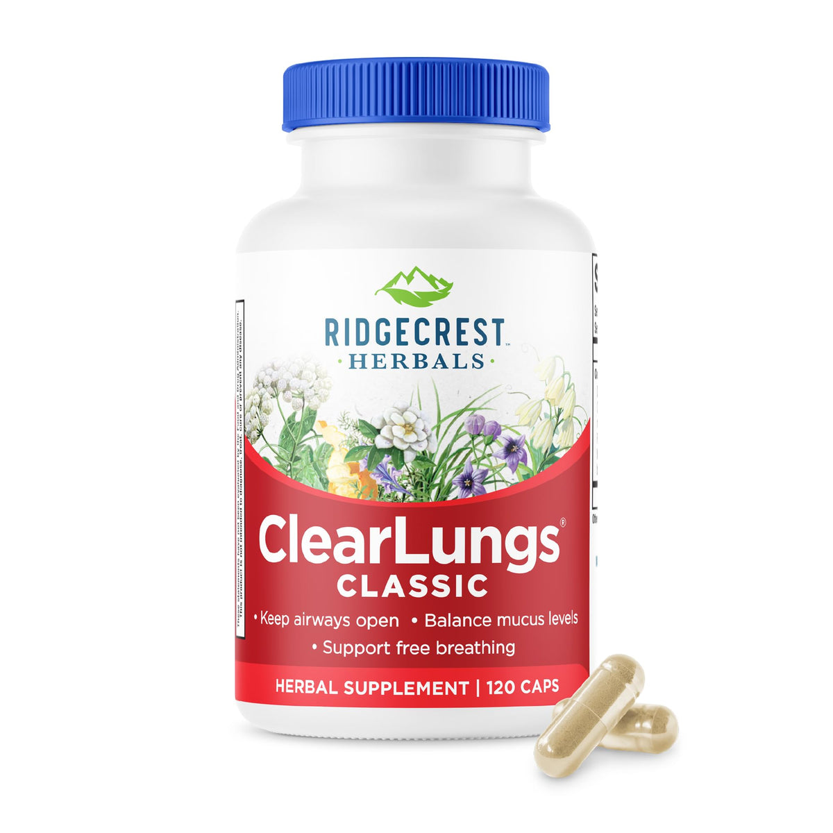 RidgeCrest Herbals envase frontal mostrando fórmula y cantidad, beneficio visual rápido