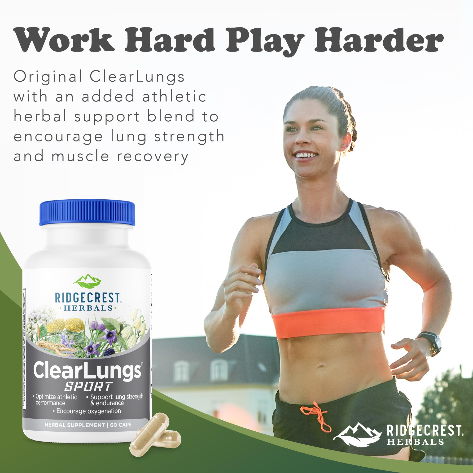 RidgeCrest Herbals ingredientes botánicos frescos usados en ClearLungs Sport para pureza