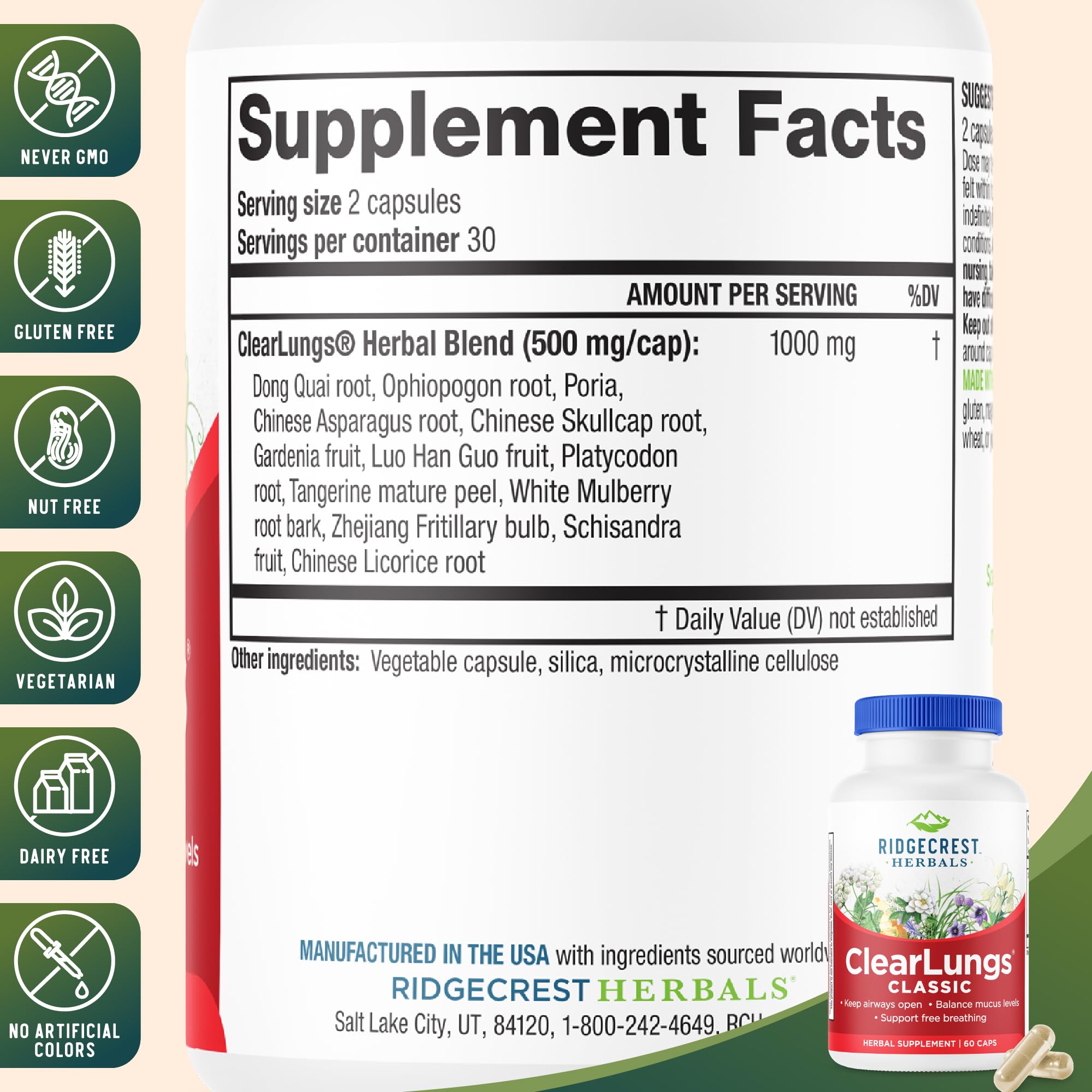 RidgeCrest Herbals polvo o extracto cercano, evidencia de ingredientes finos