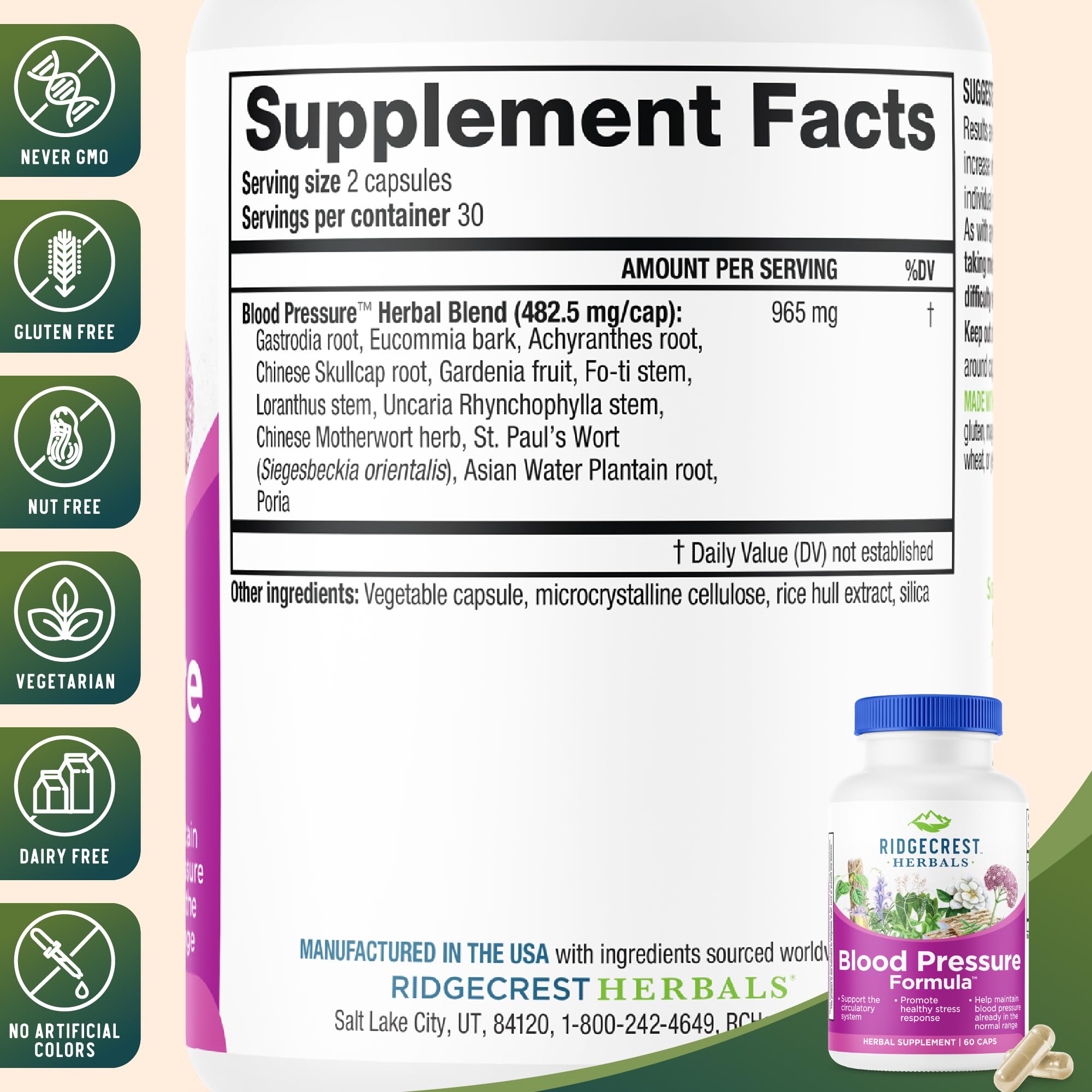 RidgeCrest Herbals ingredientes Gastrodia y Eucommia para apoyo vascular