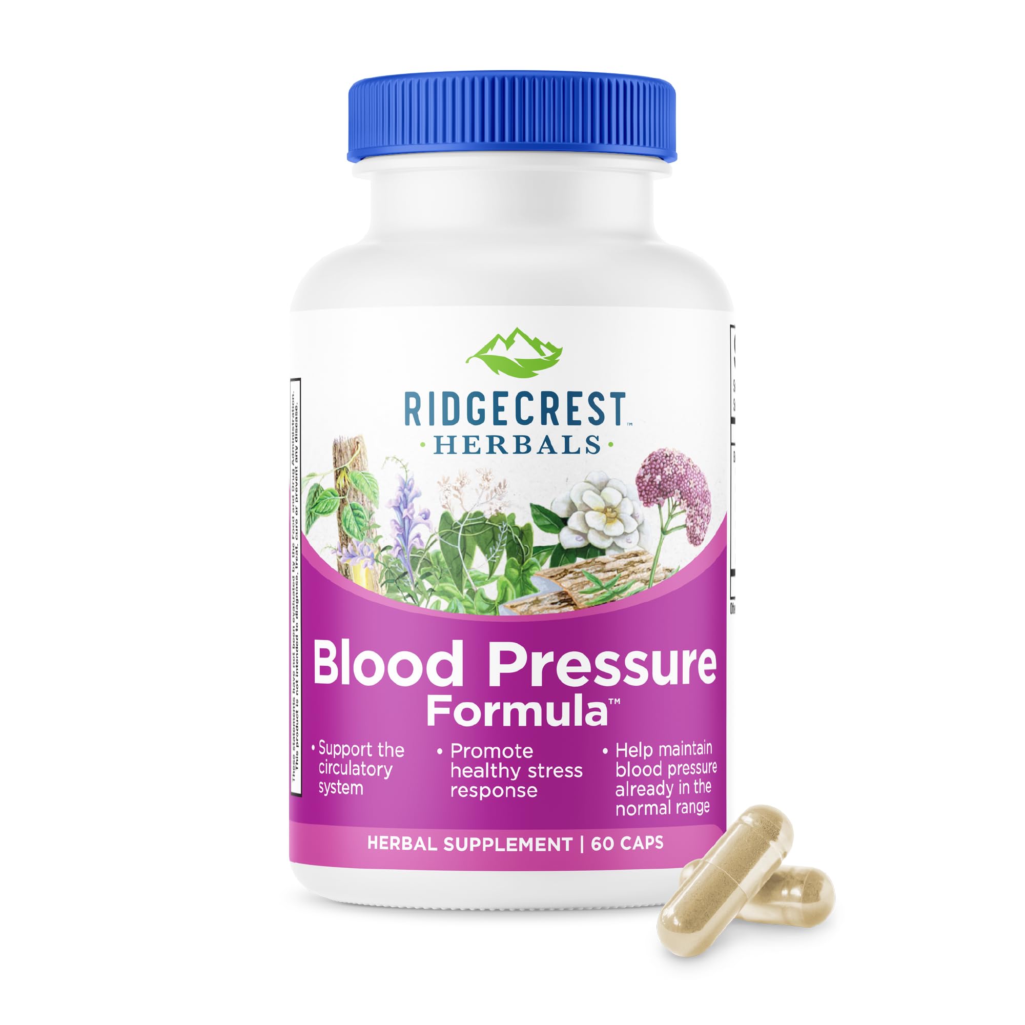 RidgeCrest Herbals envase frontal mostrando 60 cápsulas y beneficio circulatorio