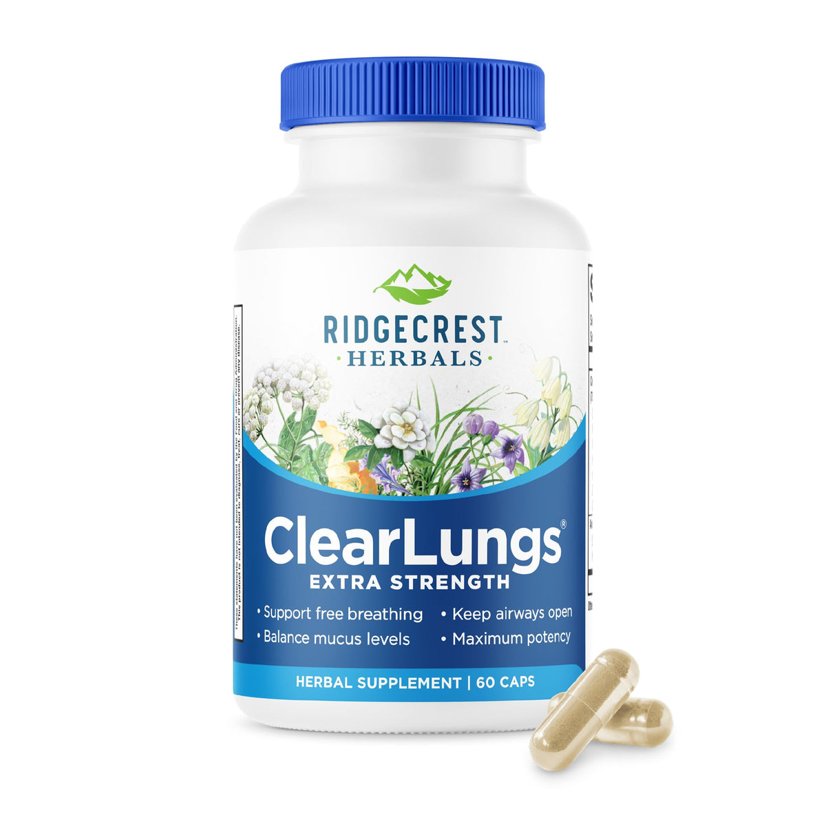 RidgeCrest Herbals empaque frontal mostrando 60 cápsulas y marca clara