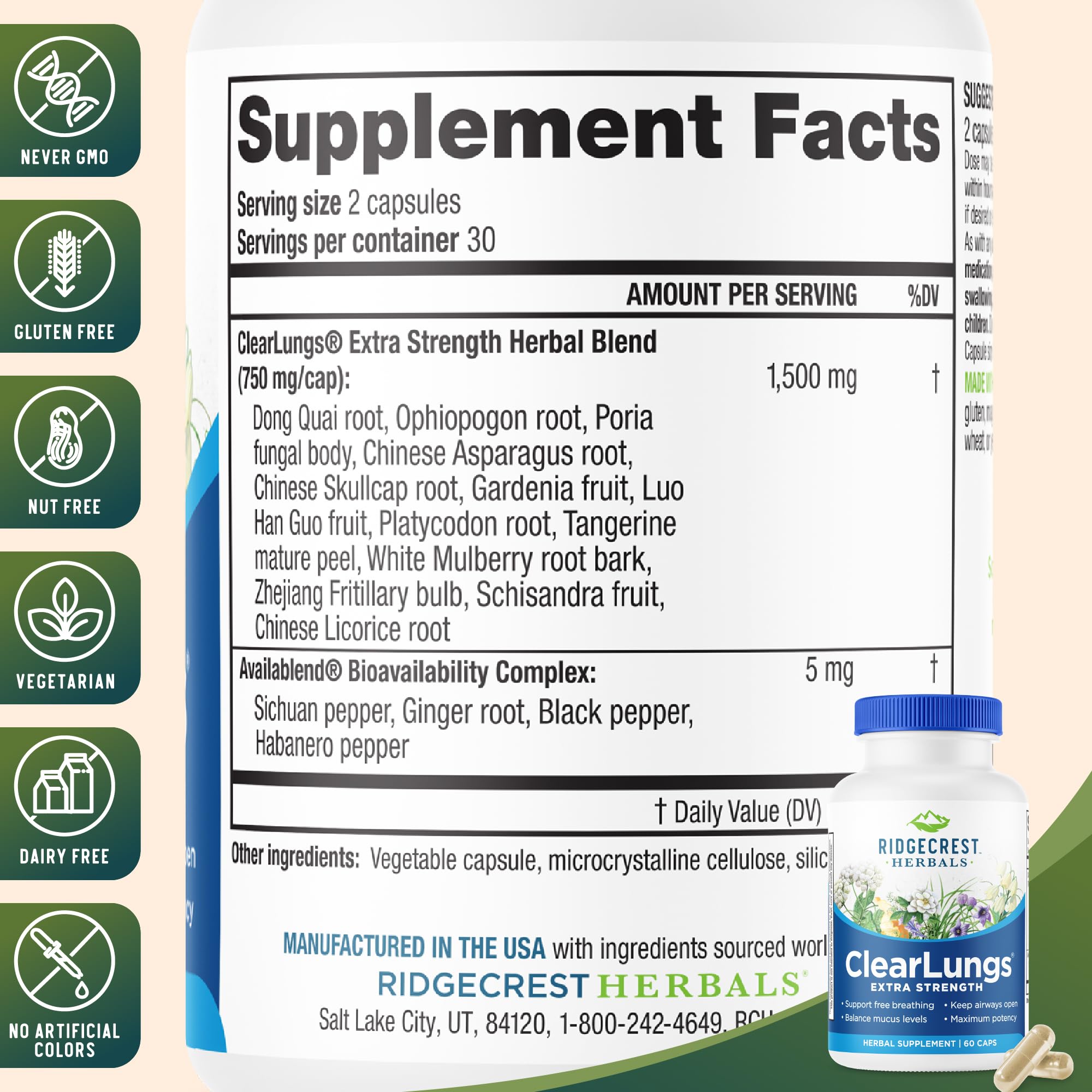 RidgeCrest Herbals mano sosteniendo cápsula para dosificación diaria conveniente